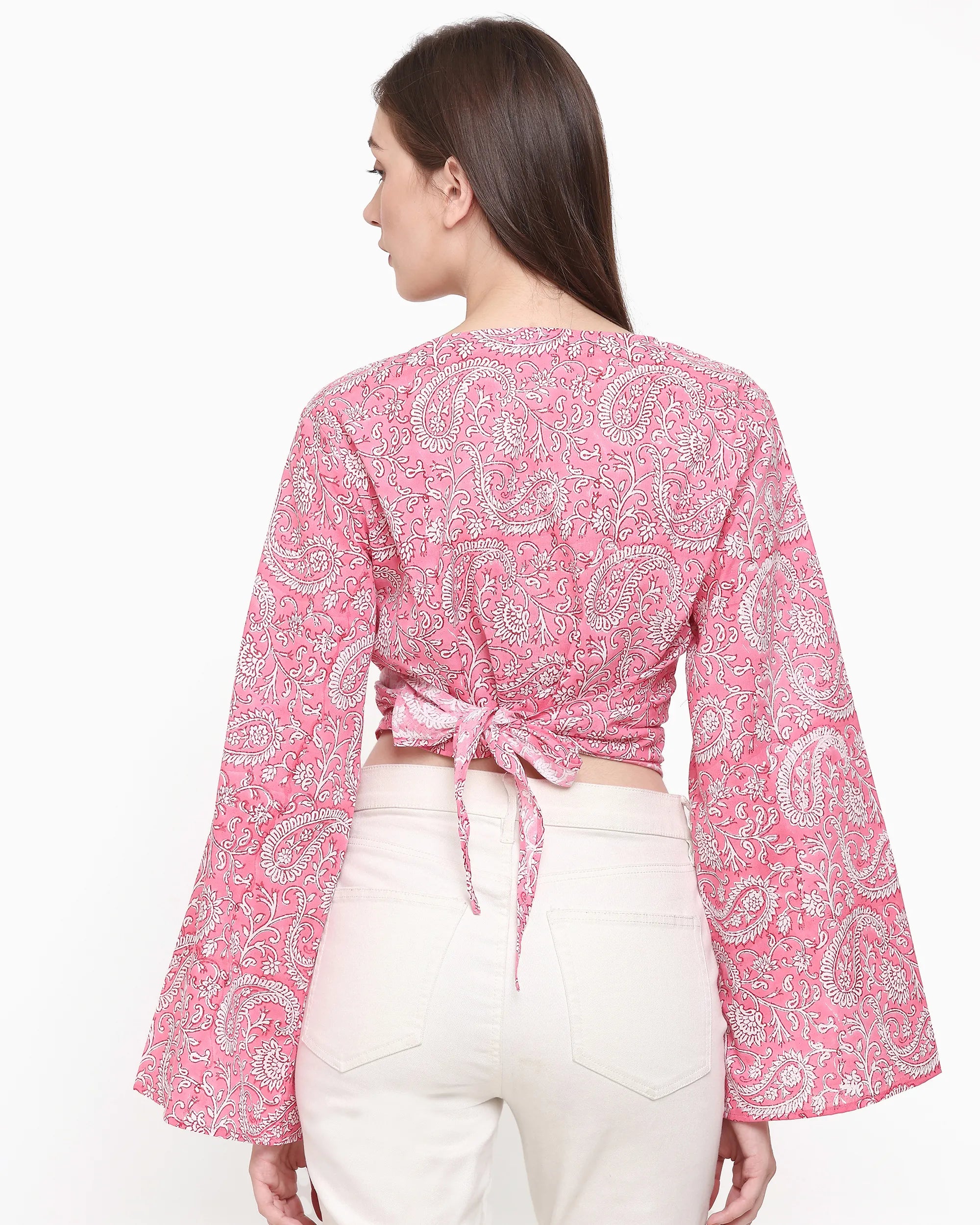 Ava Paisley Pink Wrap Crop Top | Singhvis