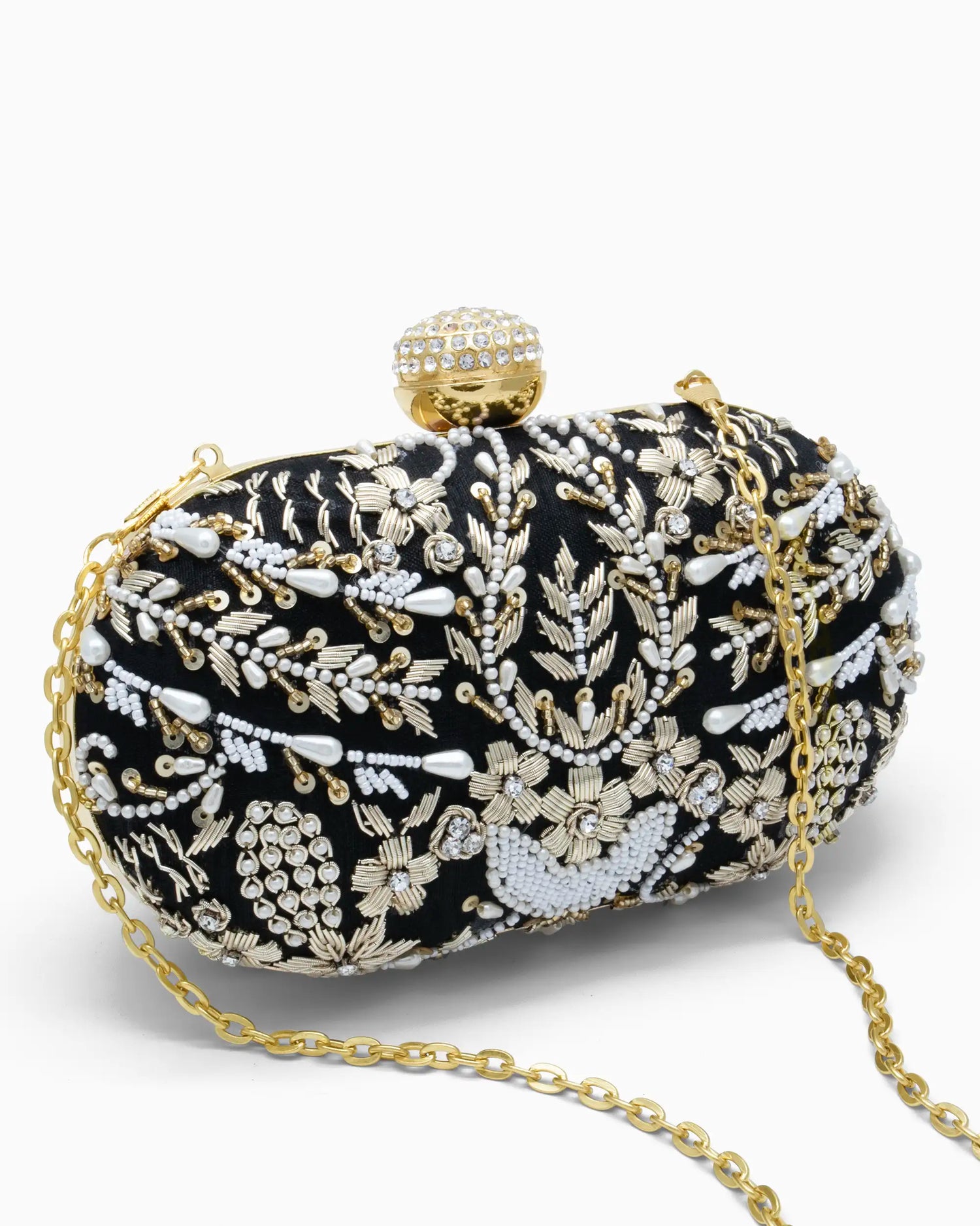 Black Bridal Pearl Evening Clutch | Singhvis