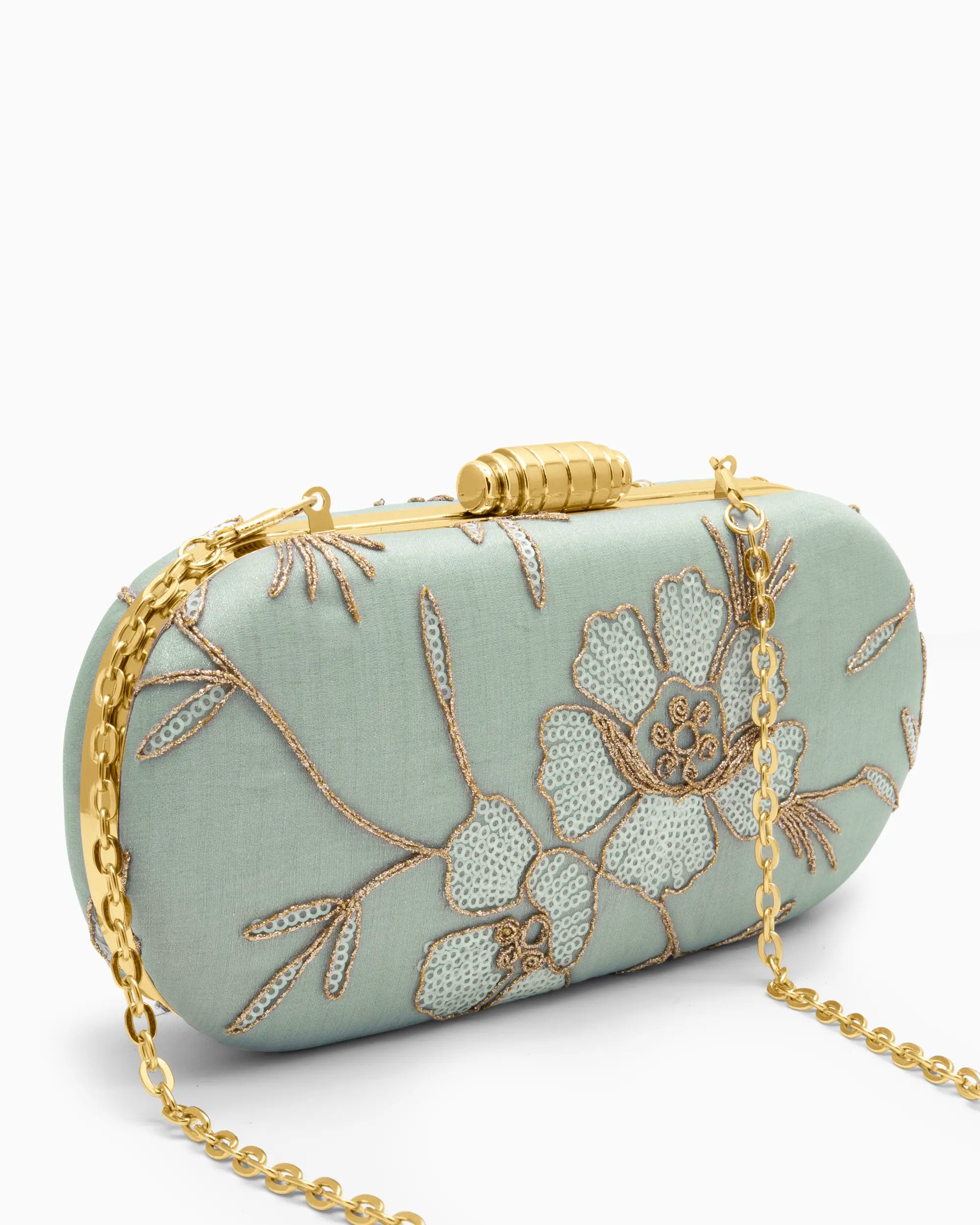 Celeste Blue Embroidered Clutch | Singhvis