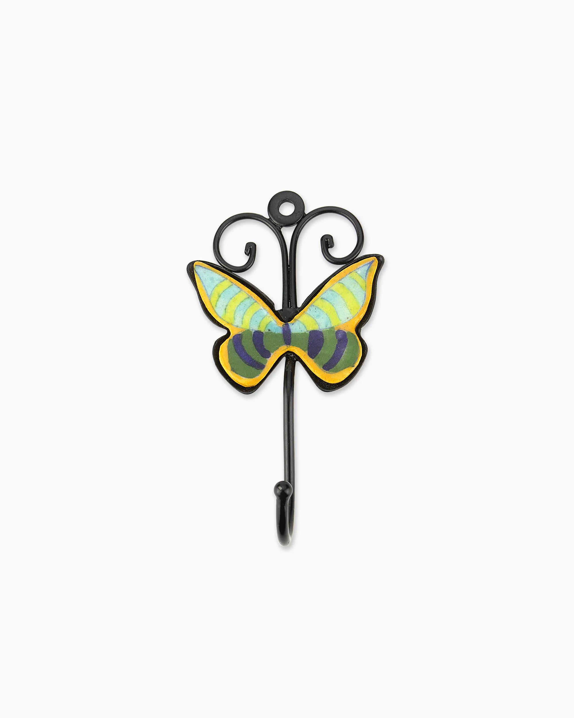 Ceramic Butterfly Iron Tile Hook (Set of 2) | Singhvis