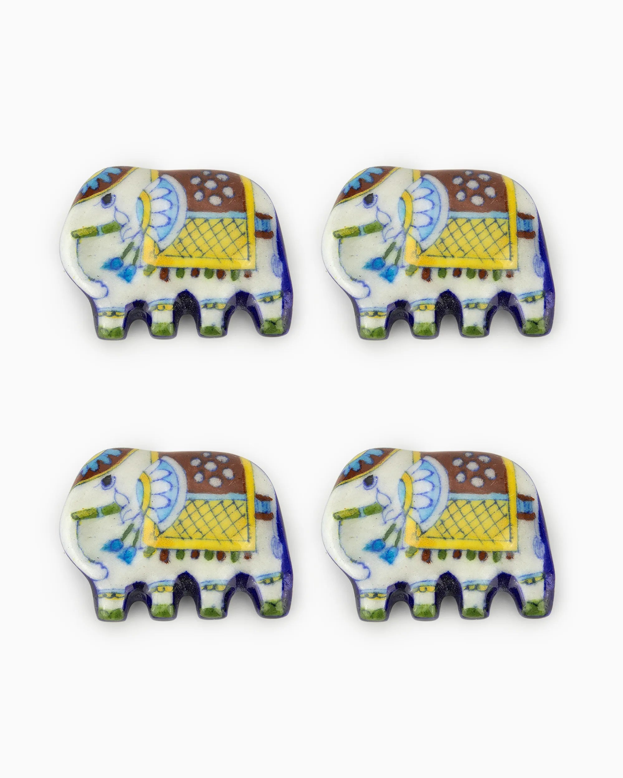 Ceramic Elephant Fridge Magnets (Set of 4) Multi | Singhvis