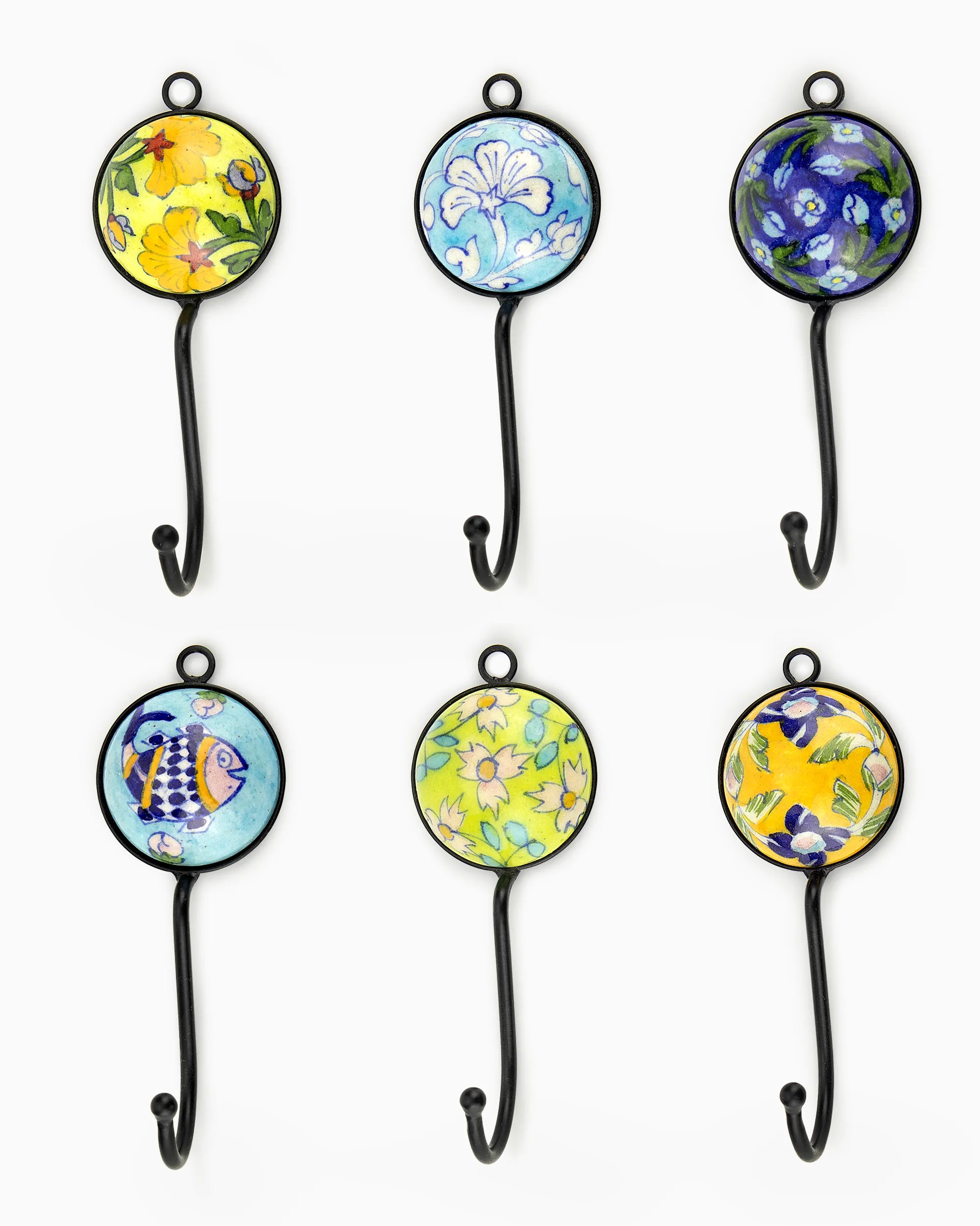Ceramic Iron Tile Hook (Set of 6) Multi | Singhvis