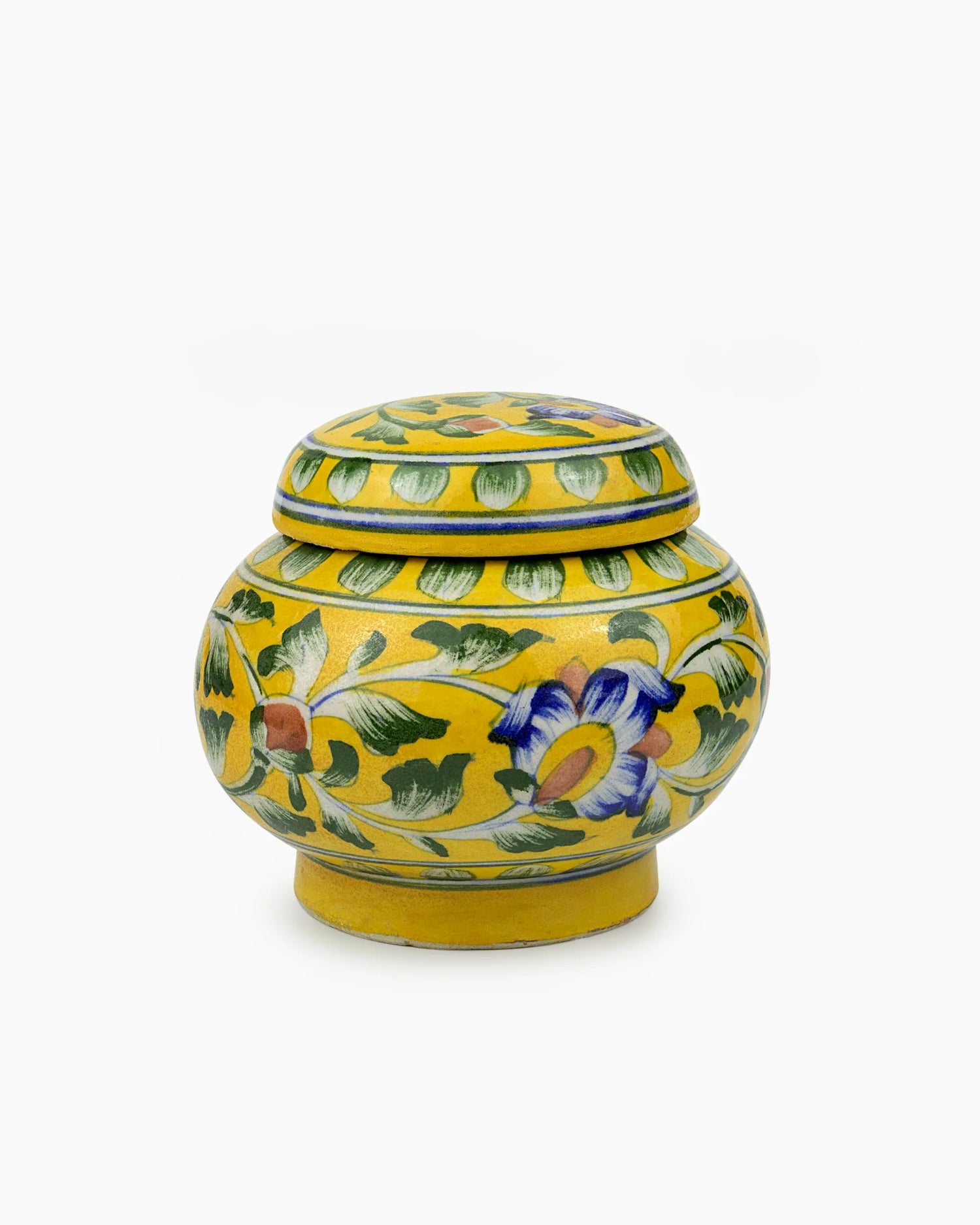 Decorative Ceramic Container Jar with Lid Yellow | Singhvis