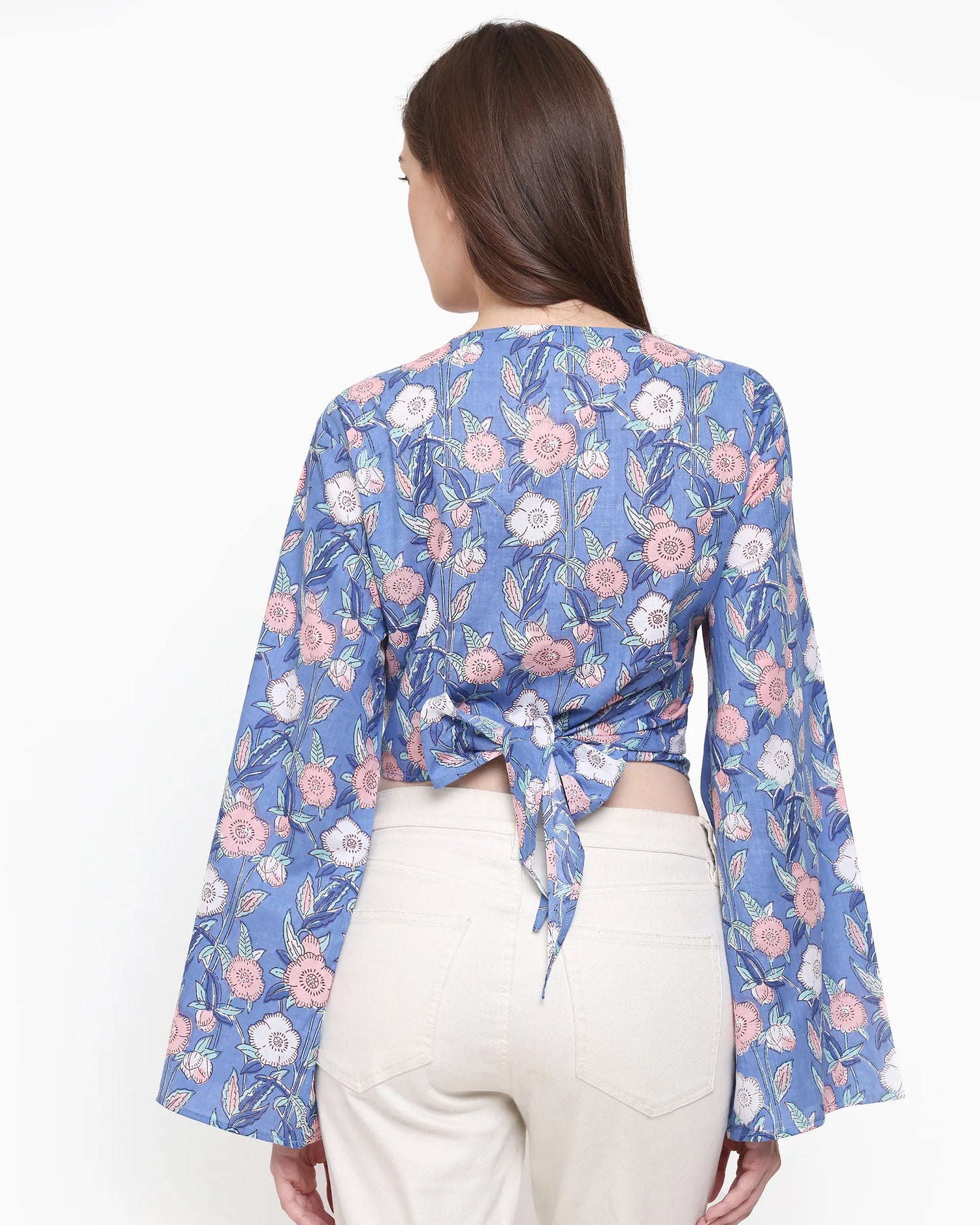 Elena Lilac Blue Wrap Crop Top | Singhvis