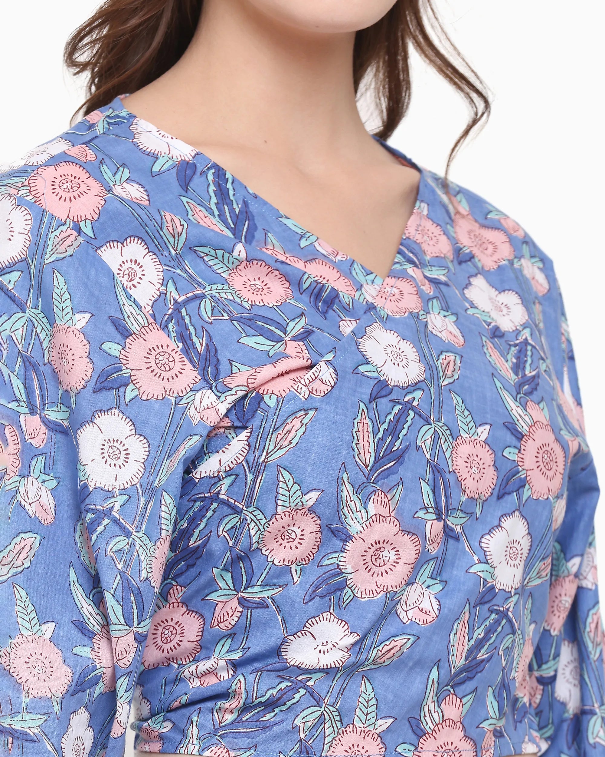 Elena Lilac Blue Wrap Crop Top | Singhvis