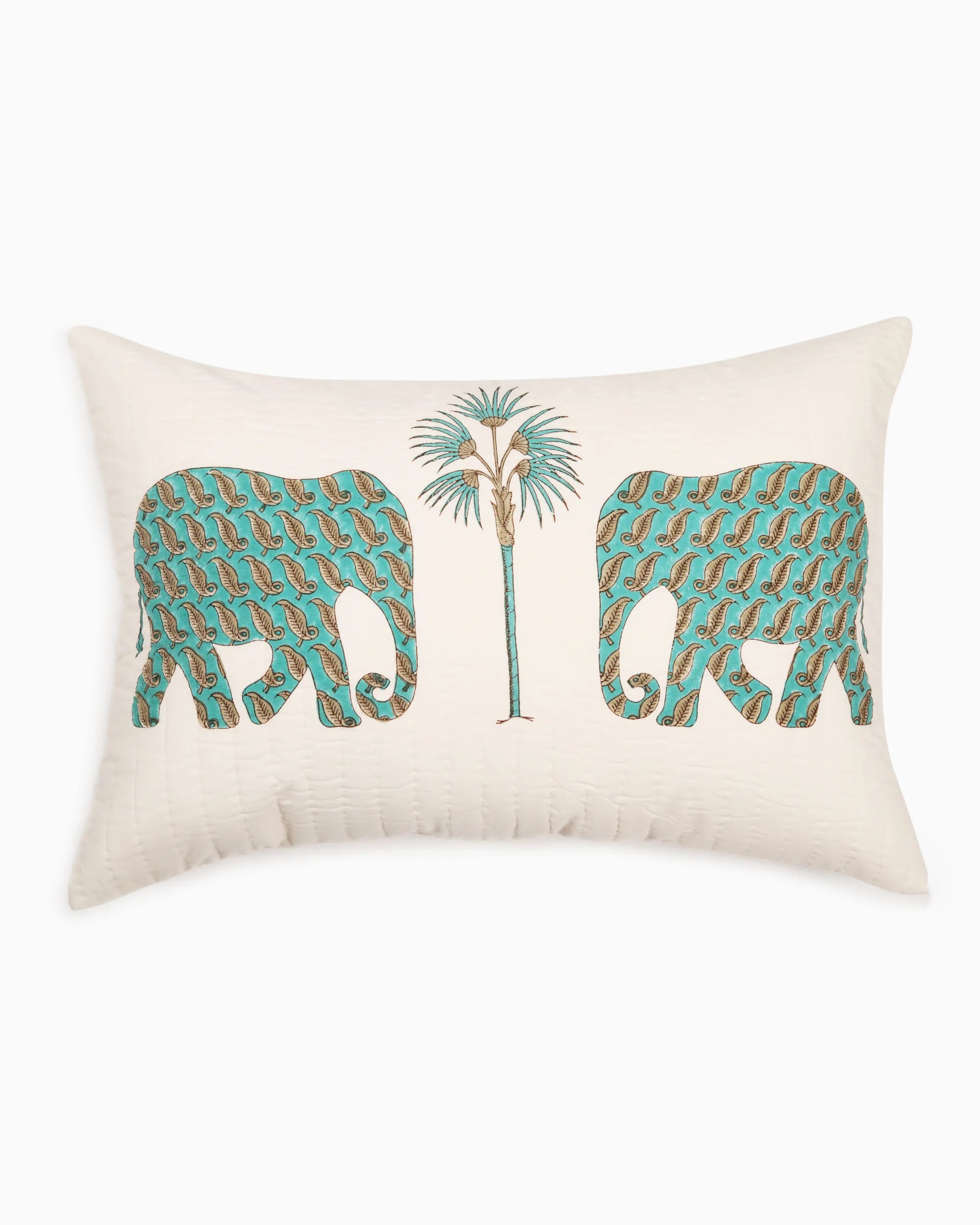 Elephant Quilted Cushion Cover Green | Singhvis