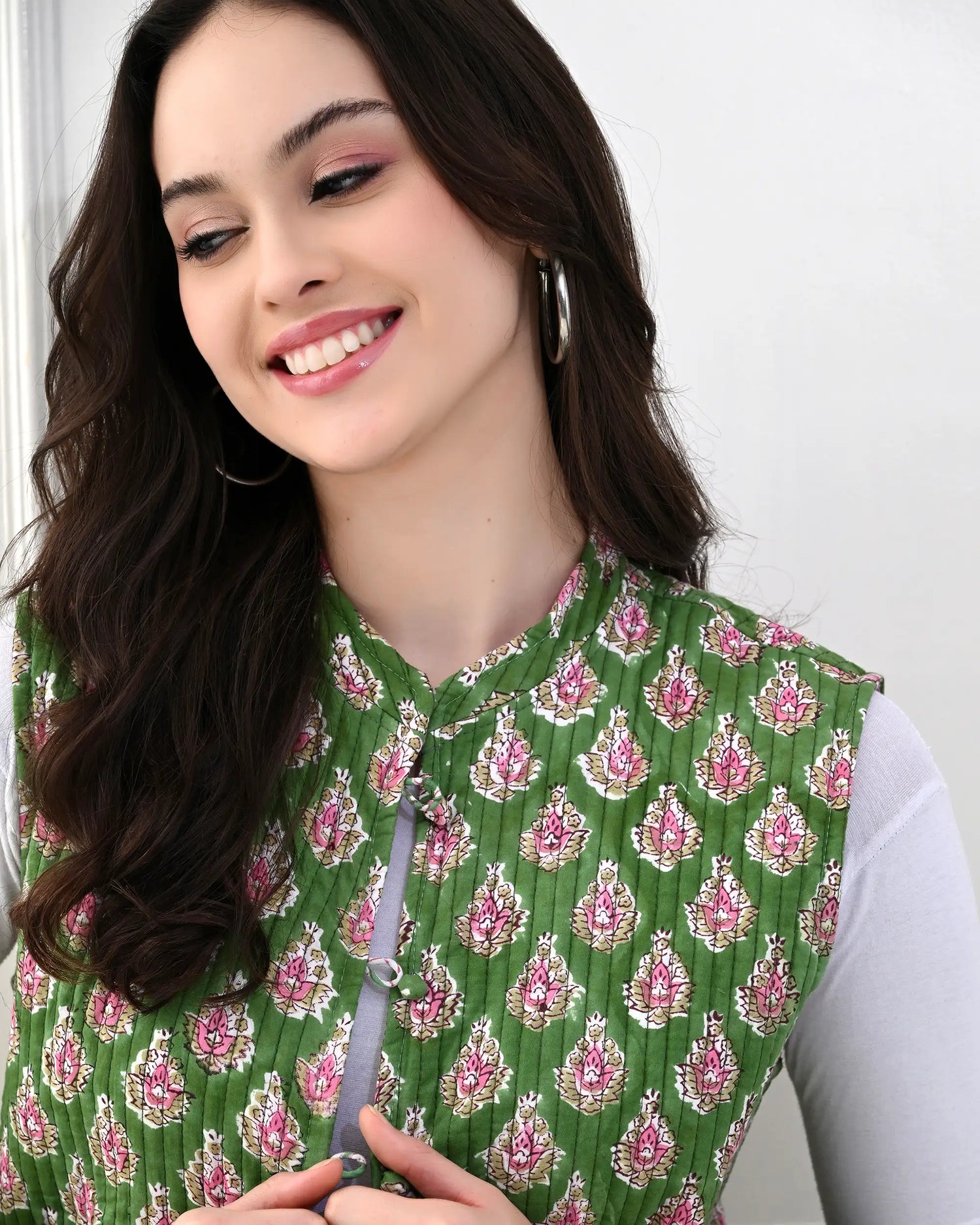 Emerald Floral Quilted Vest | Singhvis