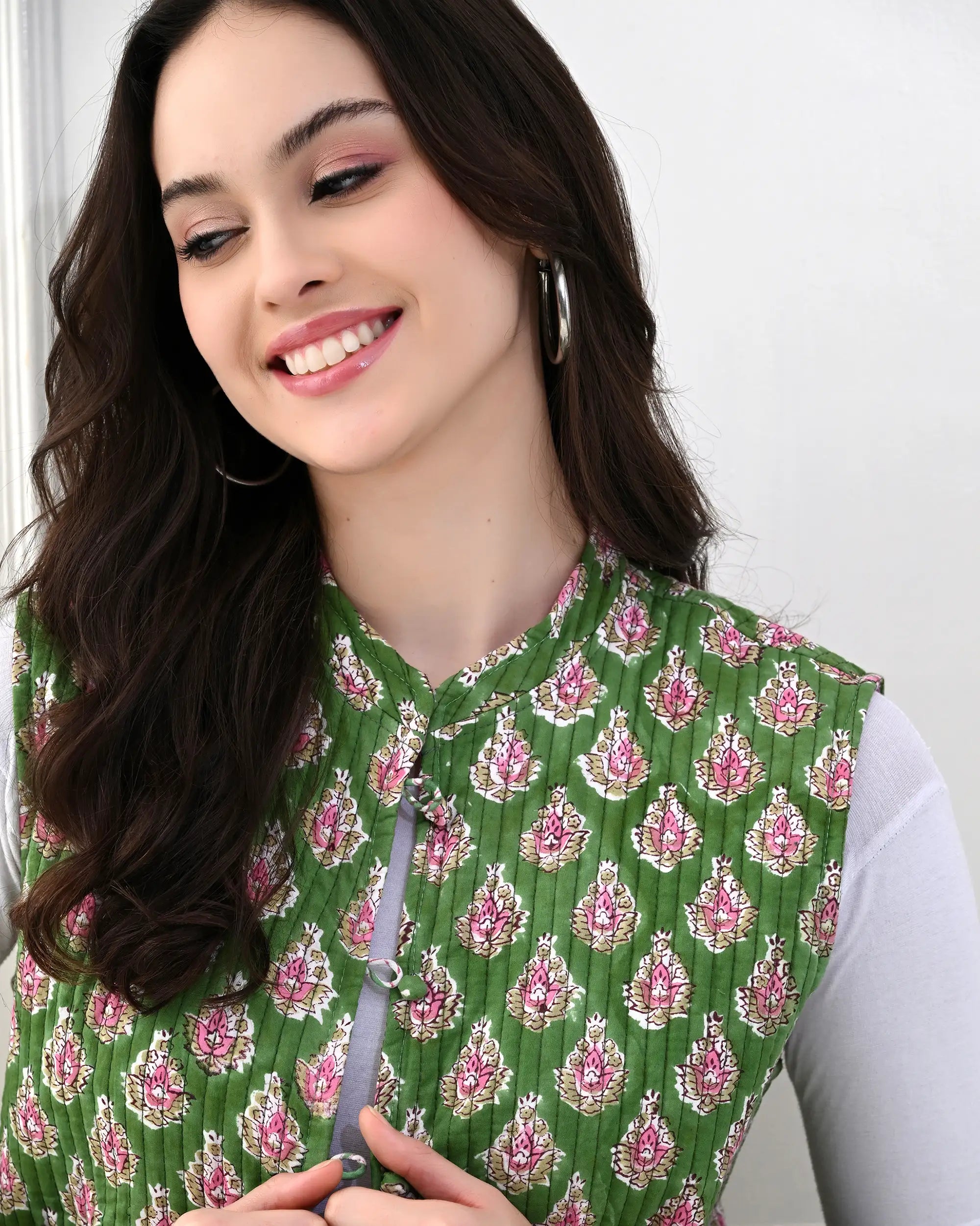 Emerald Floral Quilted Vest | Singhvis