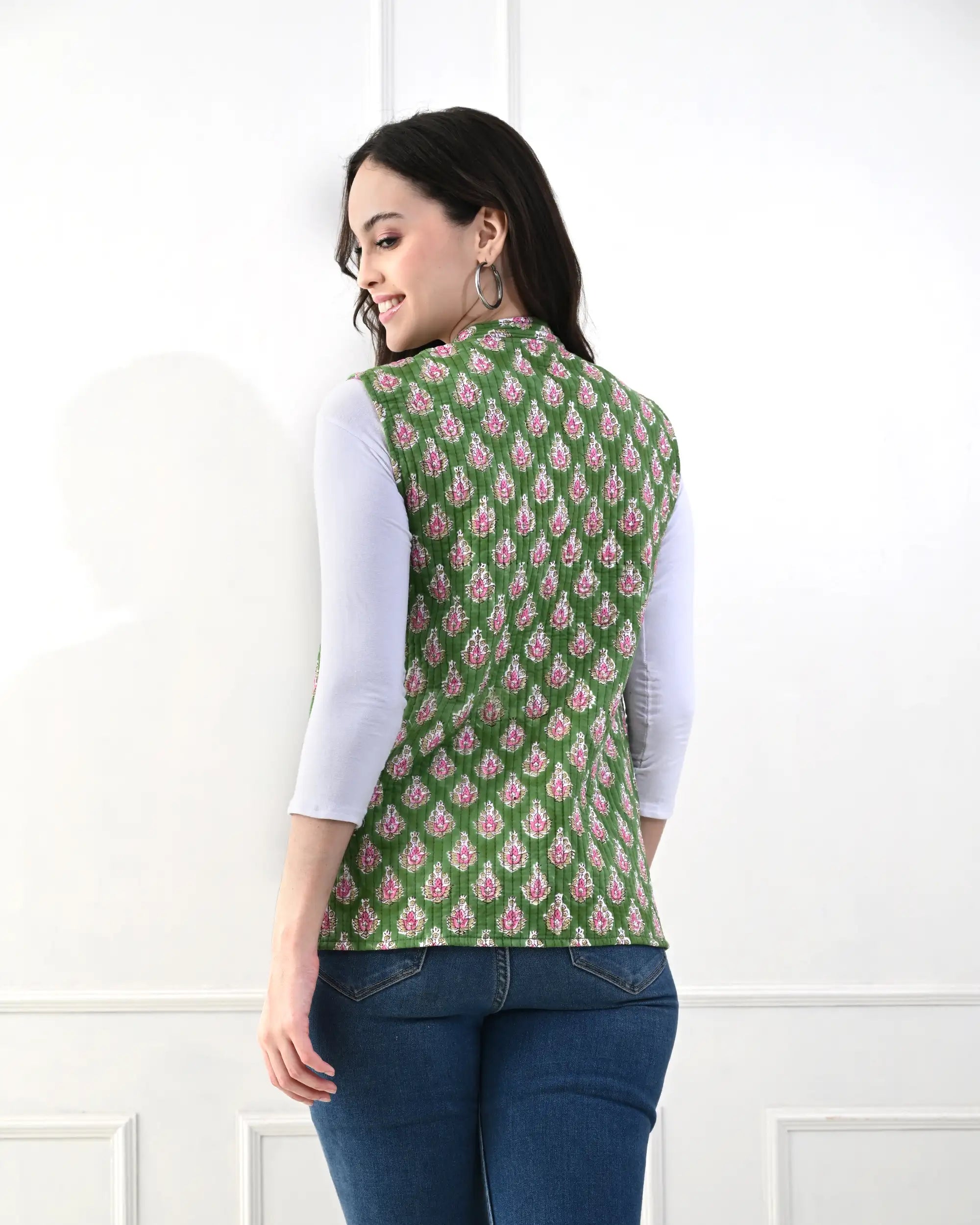 Emerald Floral Quilted Vest | Singhvis