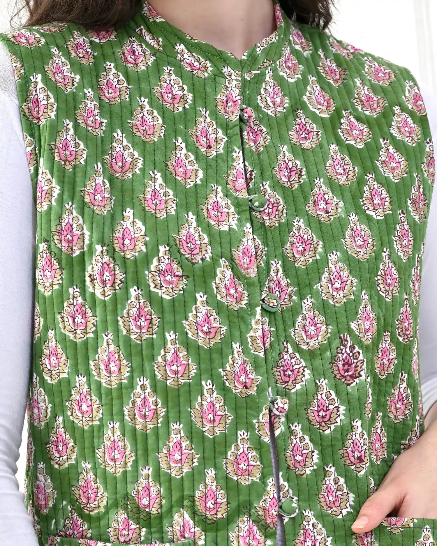 Emerald Floral Quilted Vest | Singhvis
