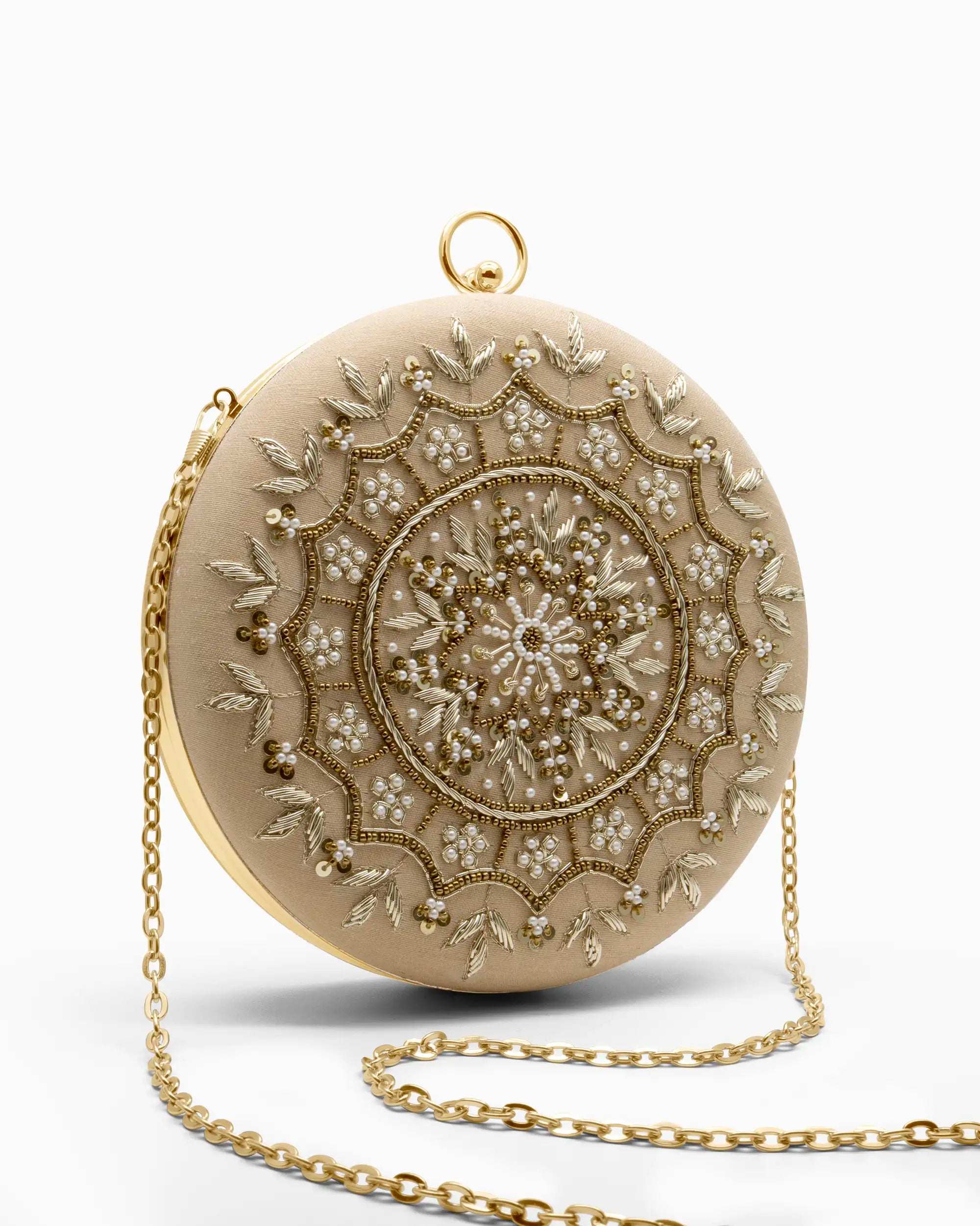 Heirloom Pearl Round Evening Clutch - Beige Formal Purse | Singhvis