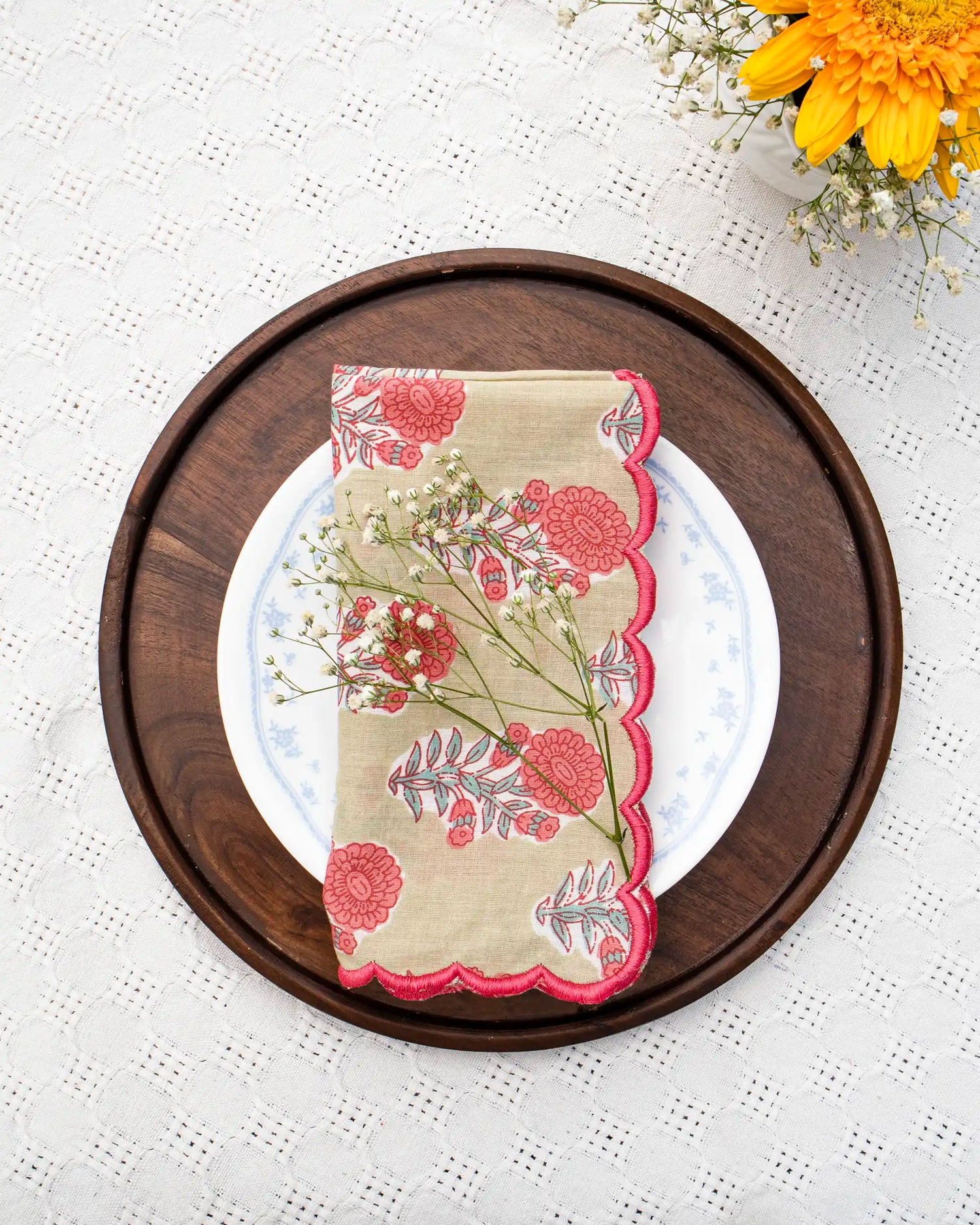 Olive Green Bloom Napkin (Set of 6) | Singhvis