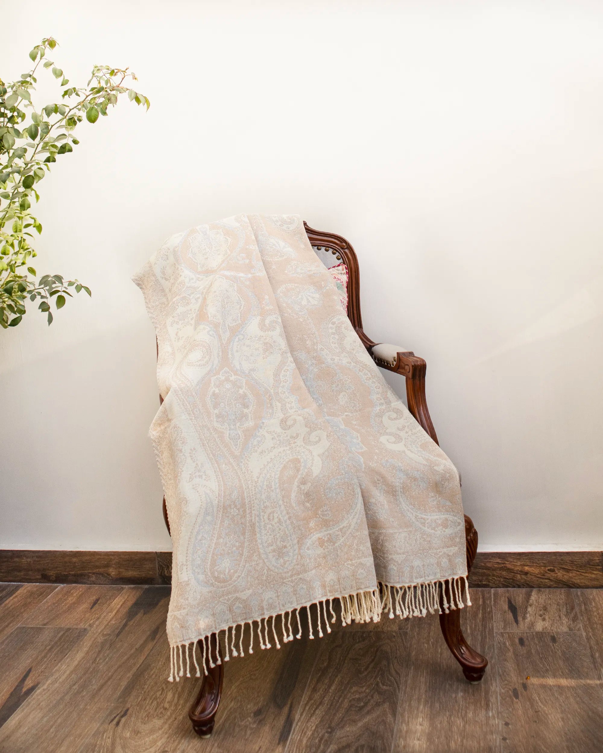 Ivory Paisley Cotton & Wool Throw | Singhvis