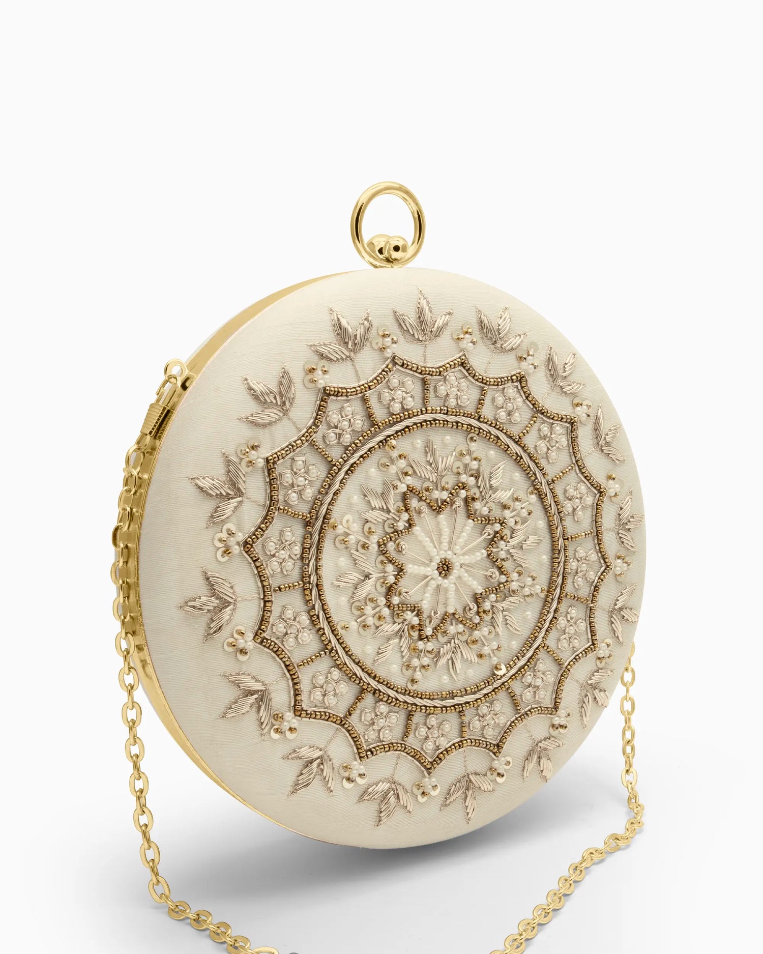 Ivory Pearl Round Evening Clutch | Singhvis