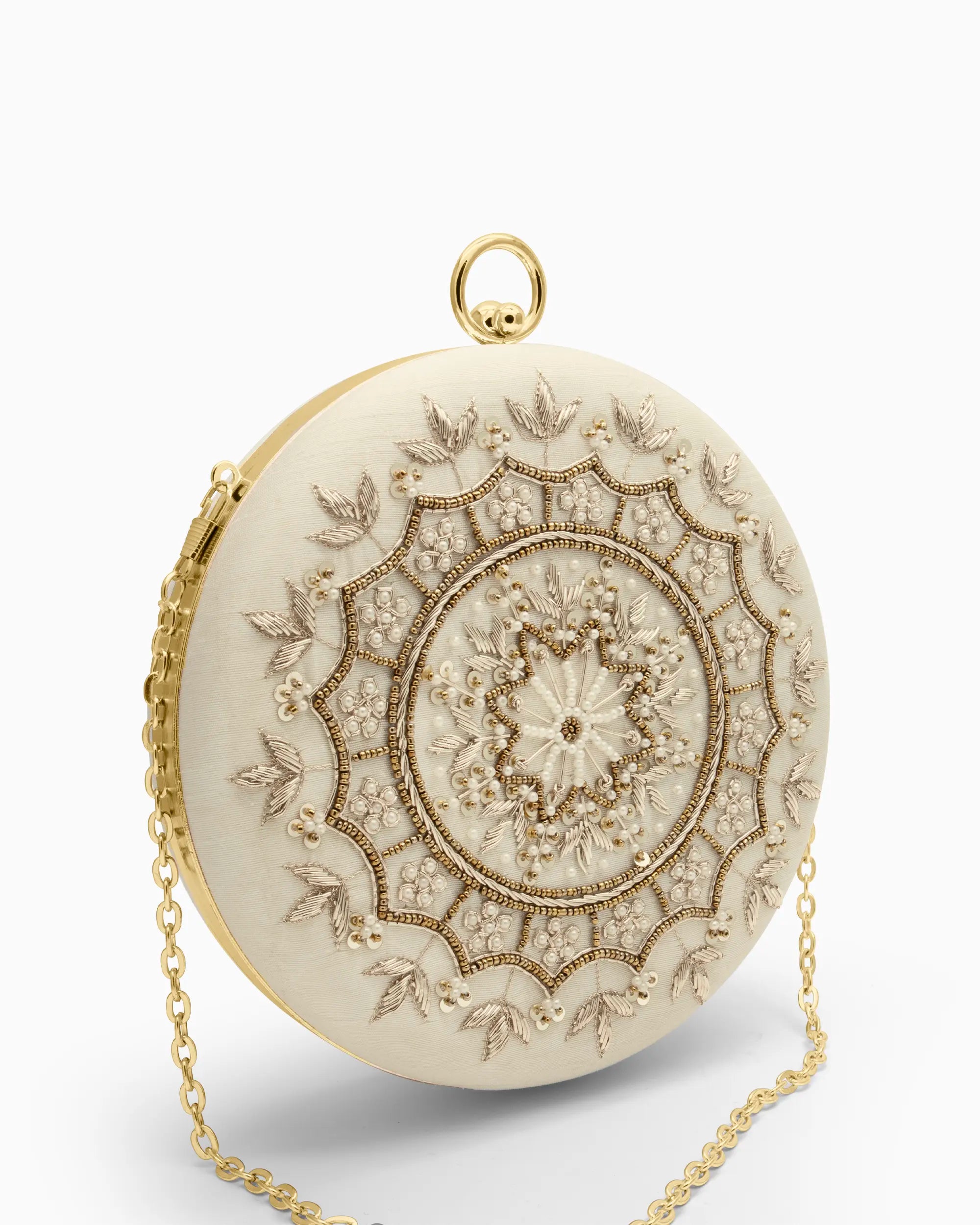 Ivory Pearl Round Evening Clutch | Singhvis