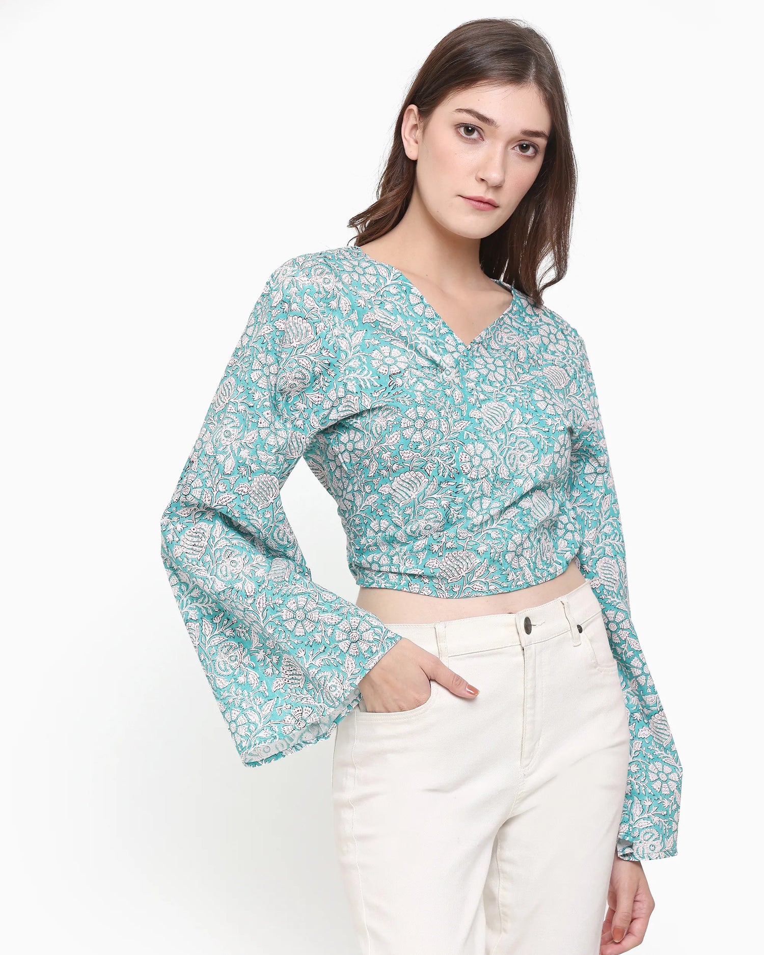 Morina Boundless Blue Wrap Crop Top | Singhvis