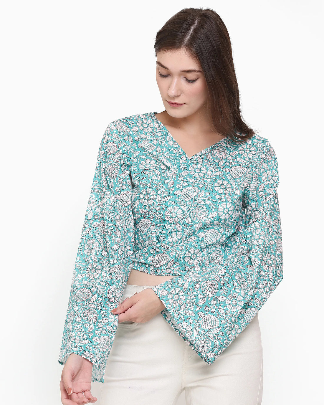 Morina Boundless Blue Wrap Crop Top | Singhvis