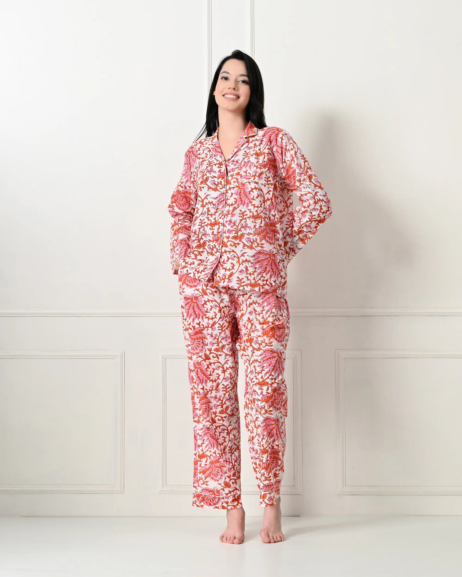 Orange Zest Floral Pajamas | Singhvis