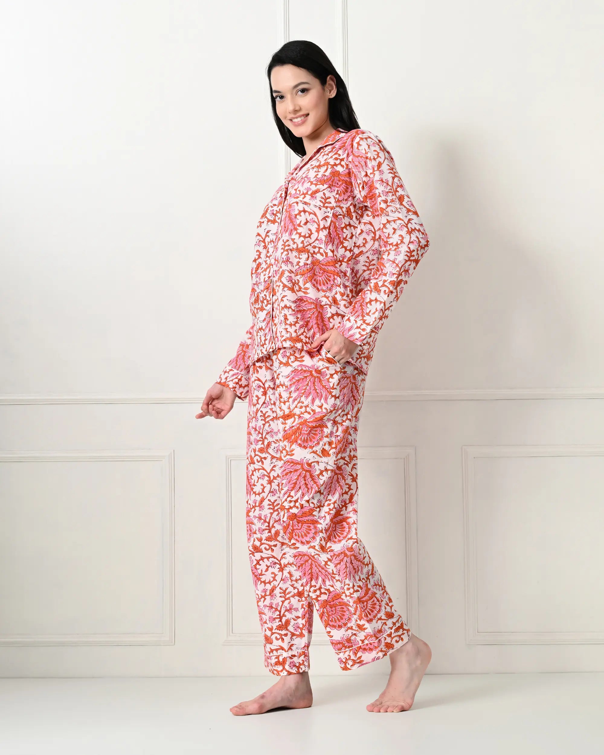 Orange Zest Floral Pajamas | Singhvis