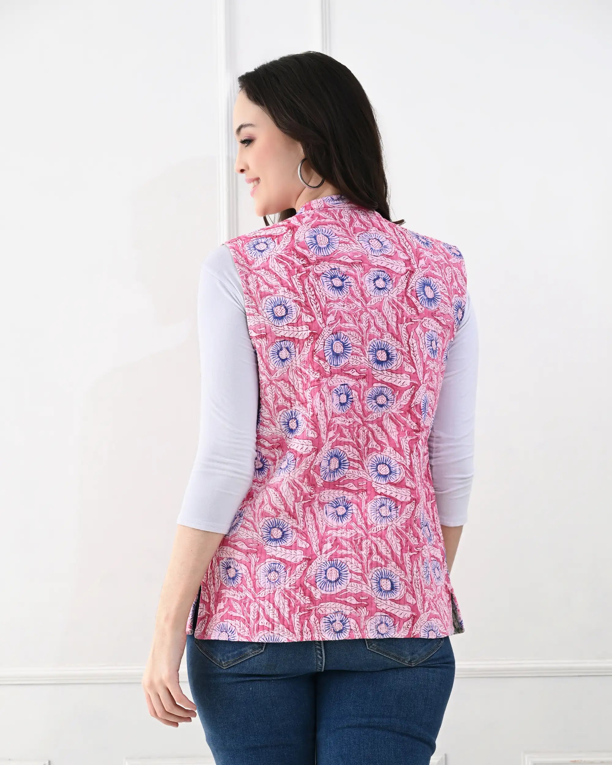 Pink Bubble Floral Quilted Vest | Singhvis