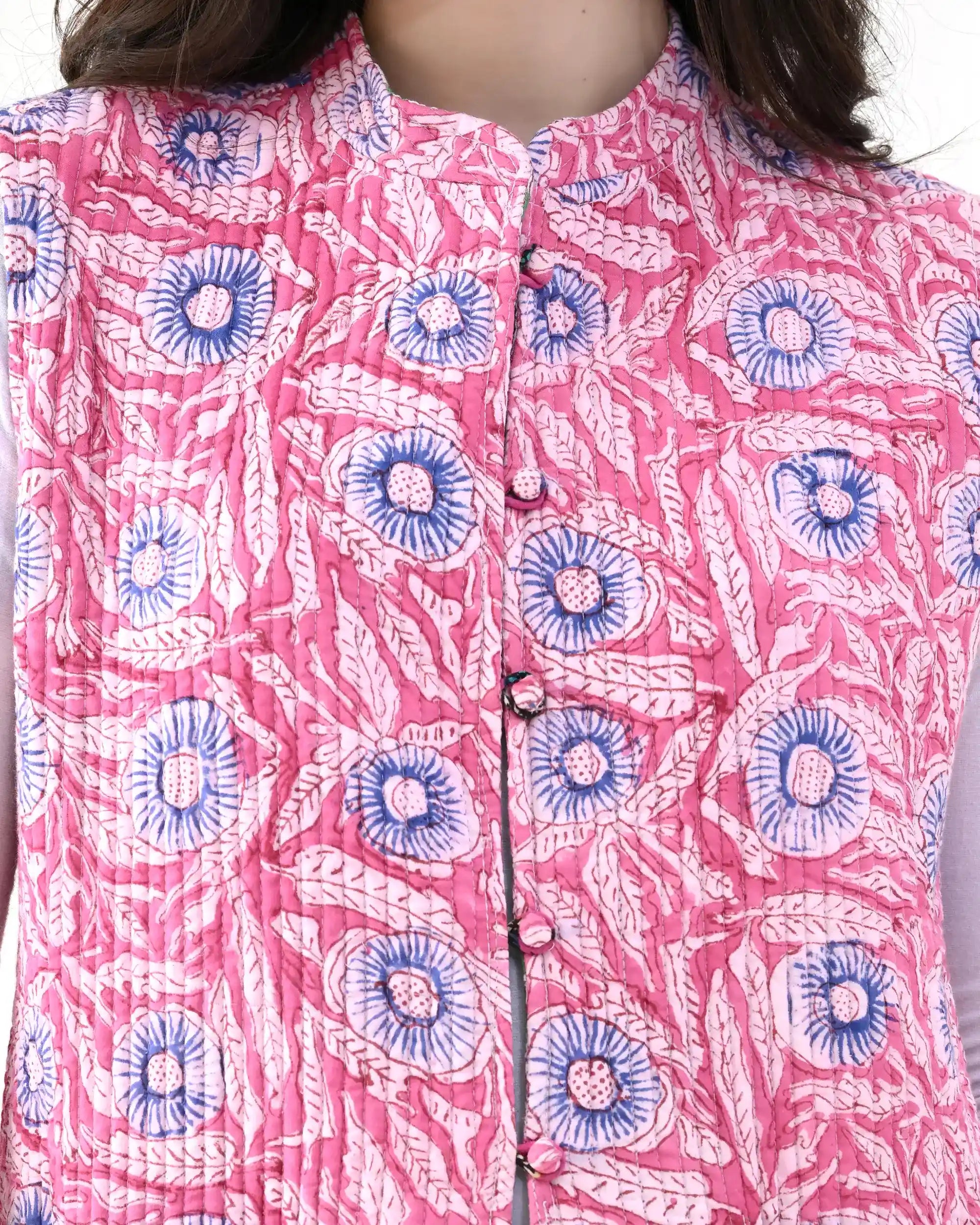 Pink Bubble Floral Quilted Vest | Singhvis