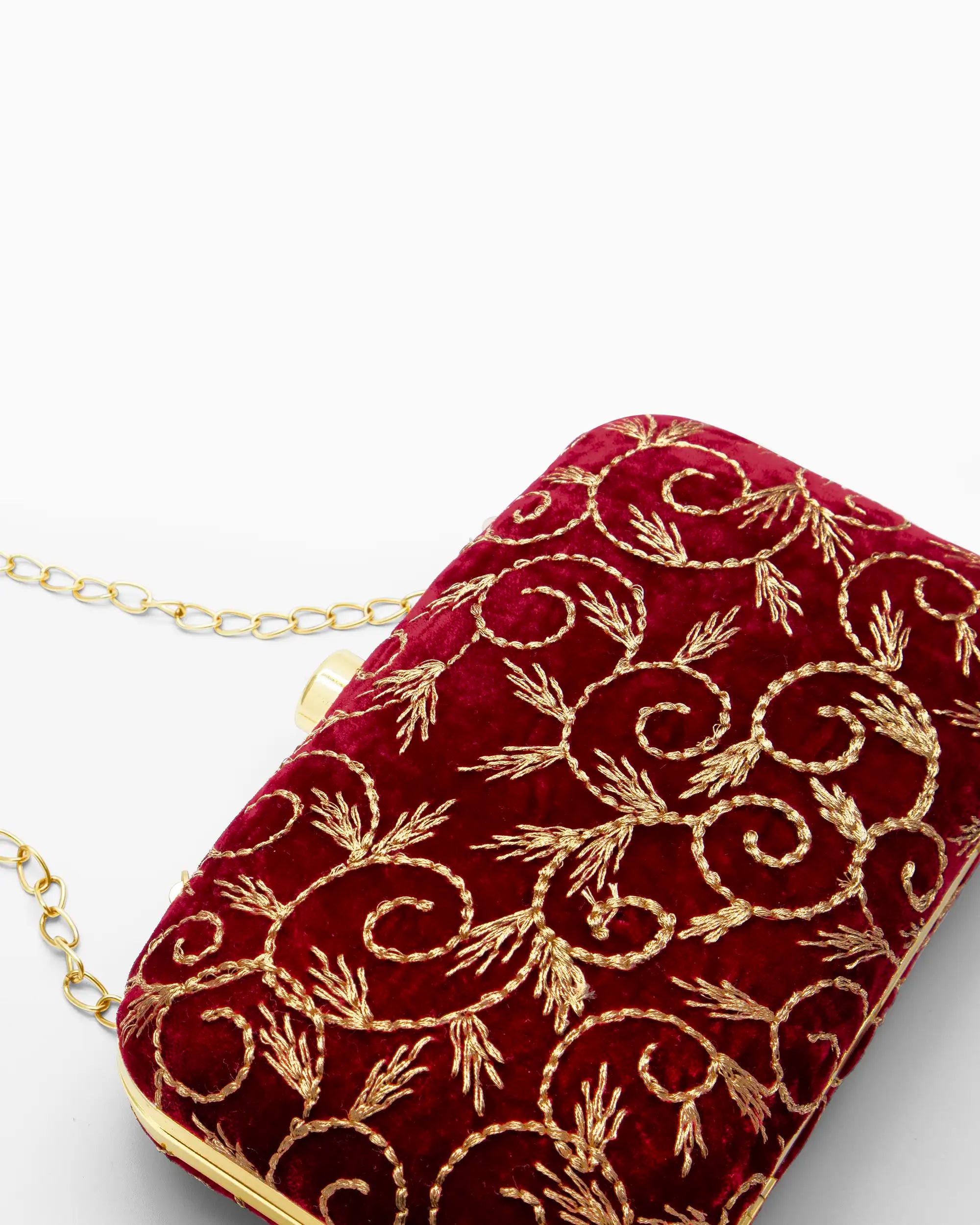 Victorian Red Velvet Evening Clutch | Singhvis