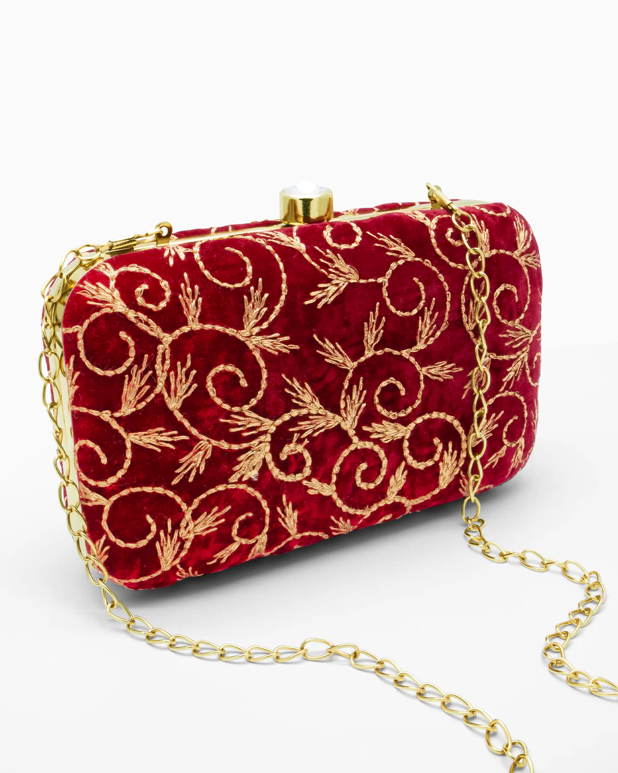 Victorian Red Velvet Evening Clutch | Singhvis