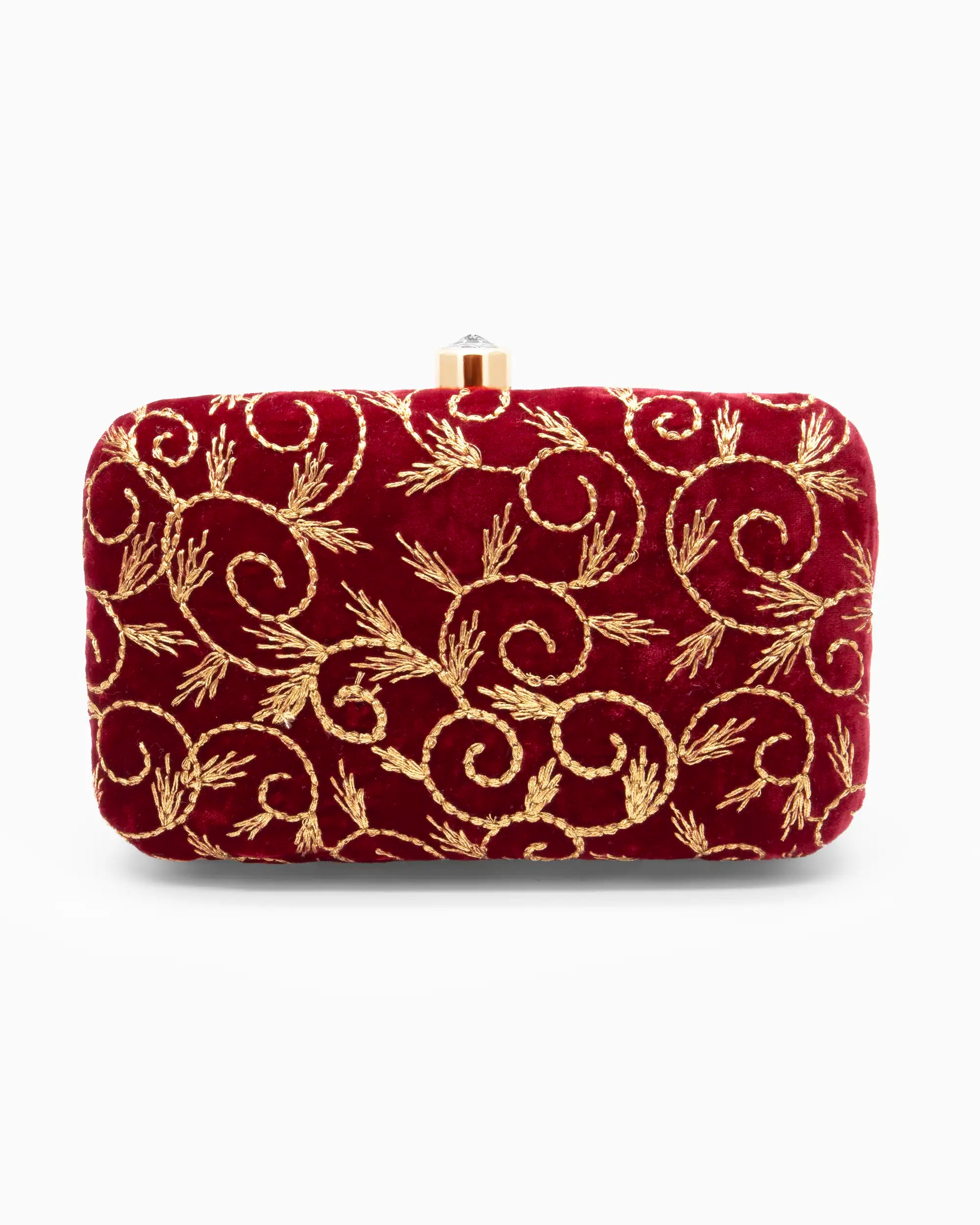 Victorian Red Velvet Evening Clutch | Singhvis