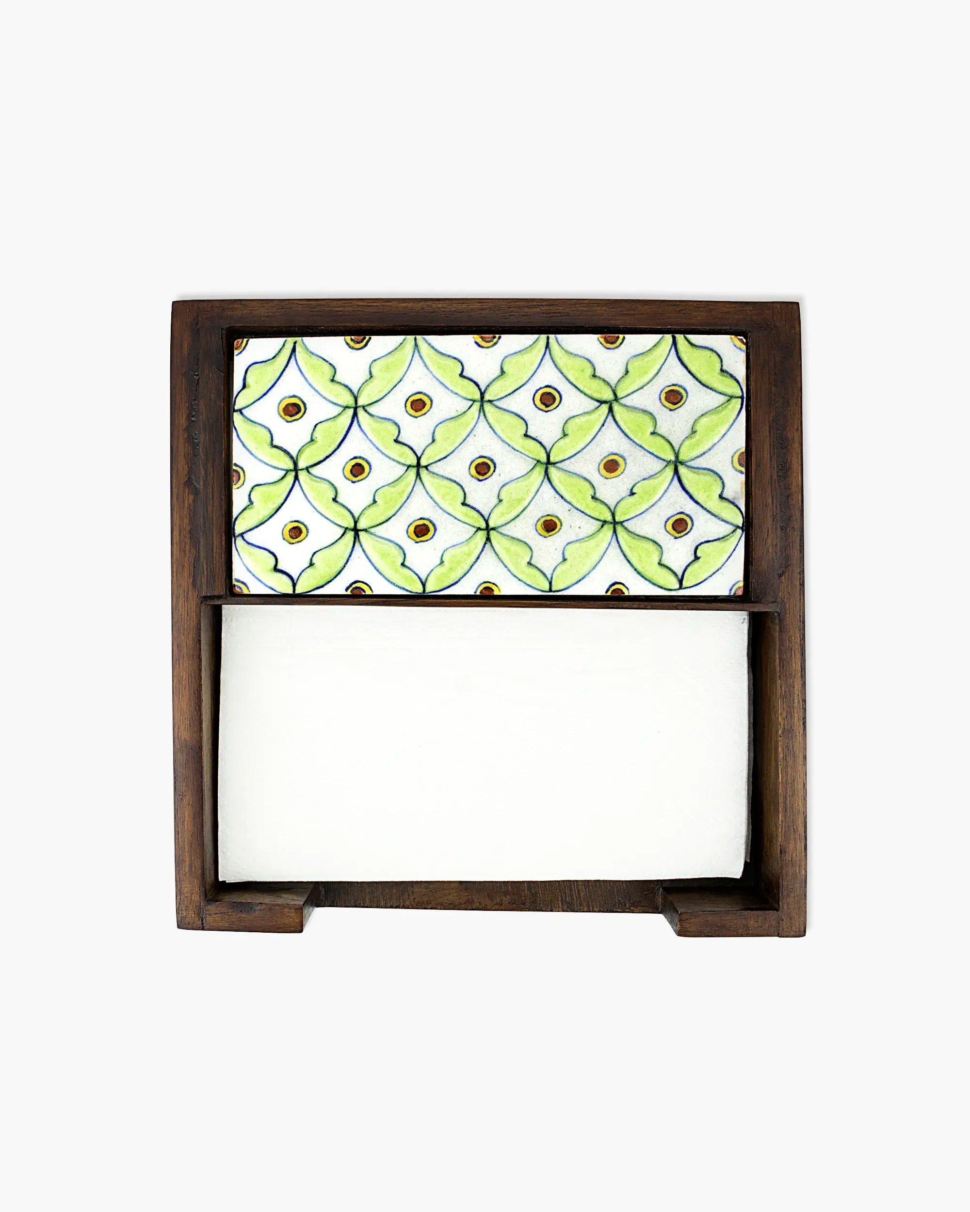 Wooden Napkin Holder with Ceramic Tile Green | Singhvis