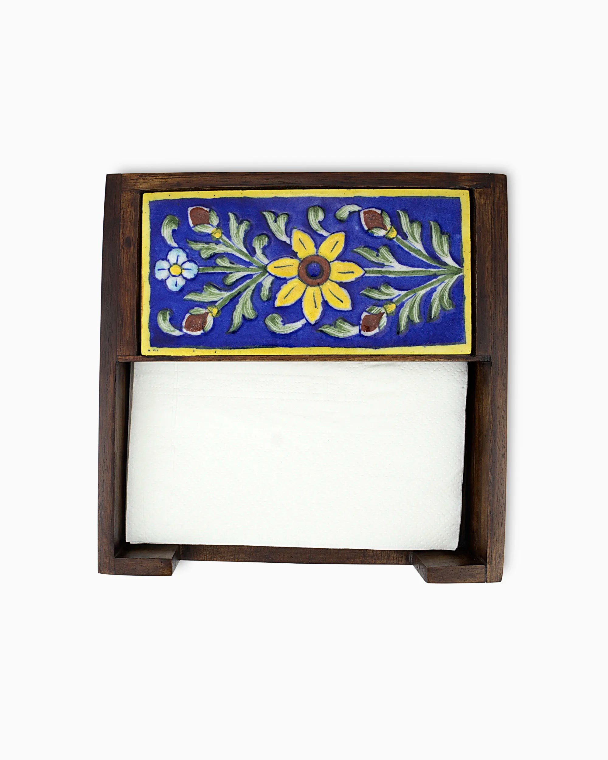 Wooden Napkin Holder with Ceramic Tile Blue | Singhvis
