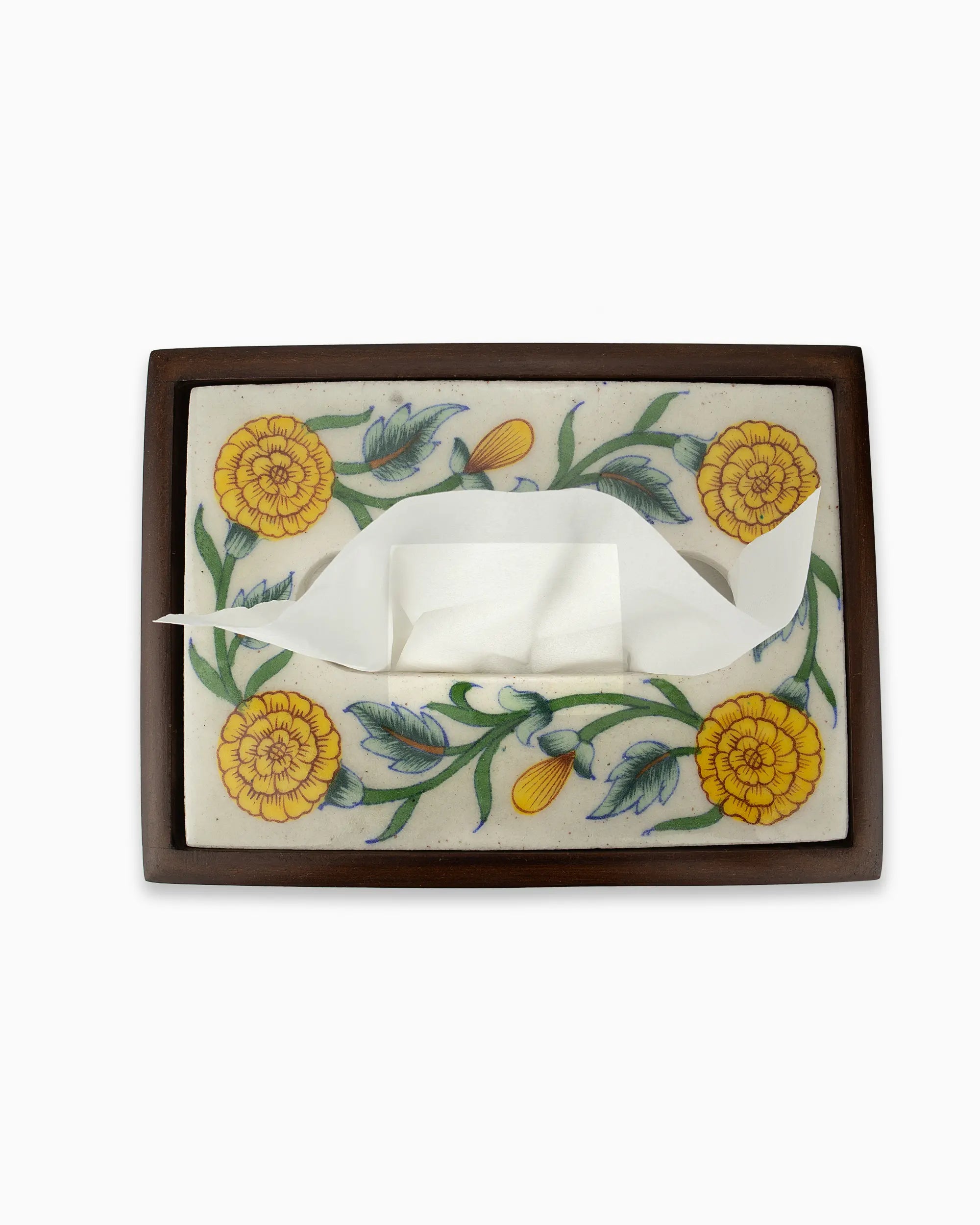 Wooden Tissue Box Holder with Ceramic Tile | Singhvis