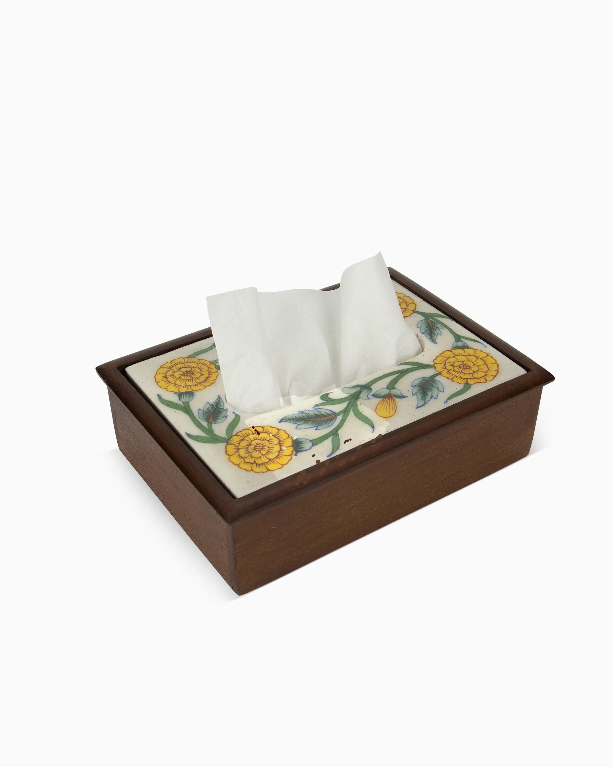 Wooden Tissue Box Holder with Ceramic Tile | Singhvis