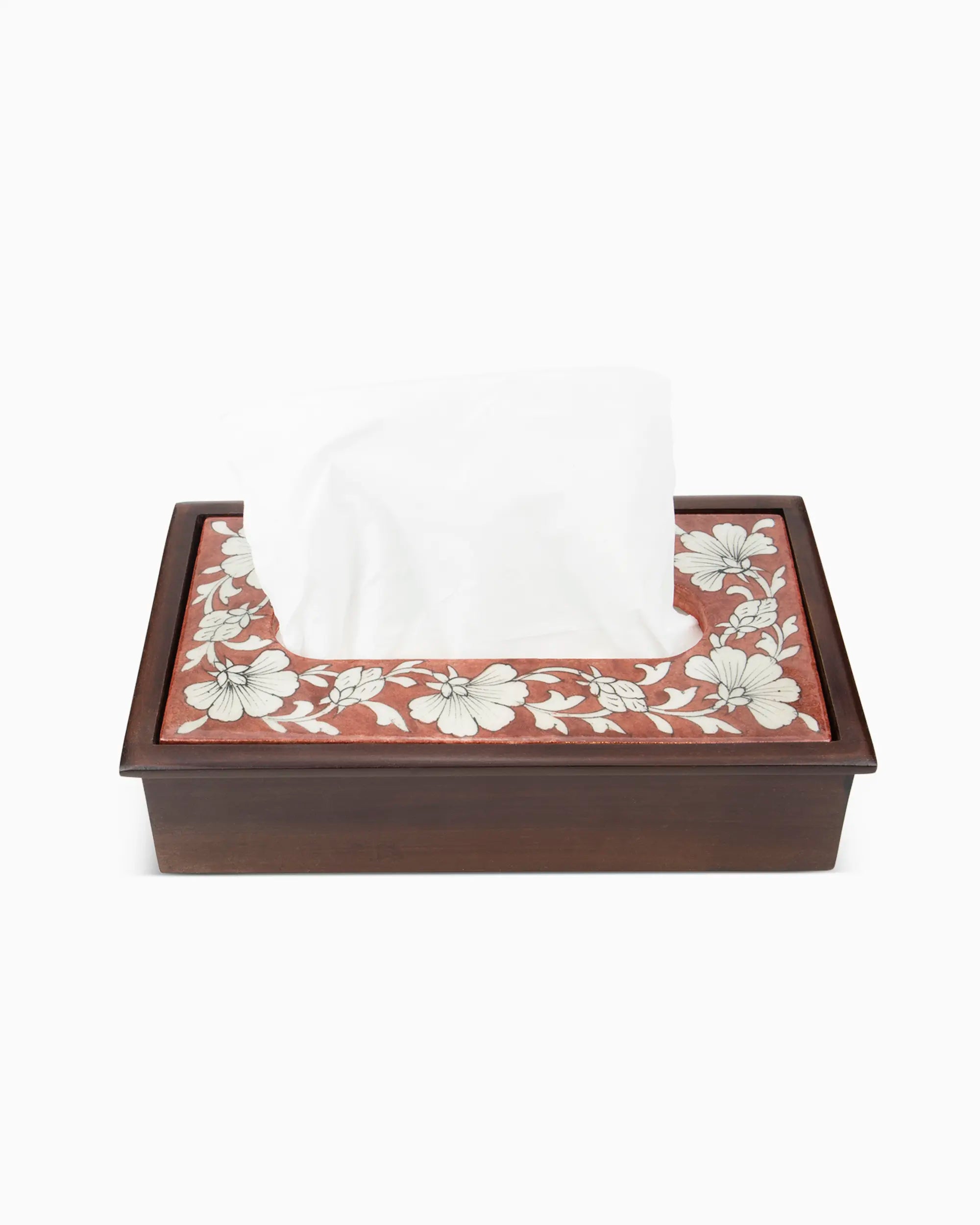 Wooden Tissue Box Holder with Ceramic Tile Red | Singhvis