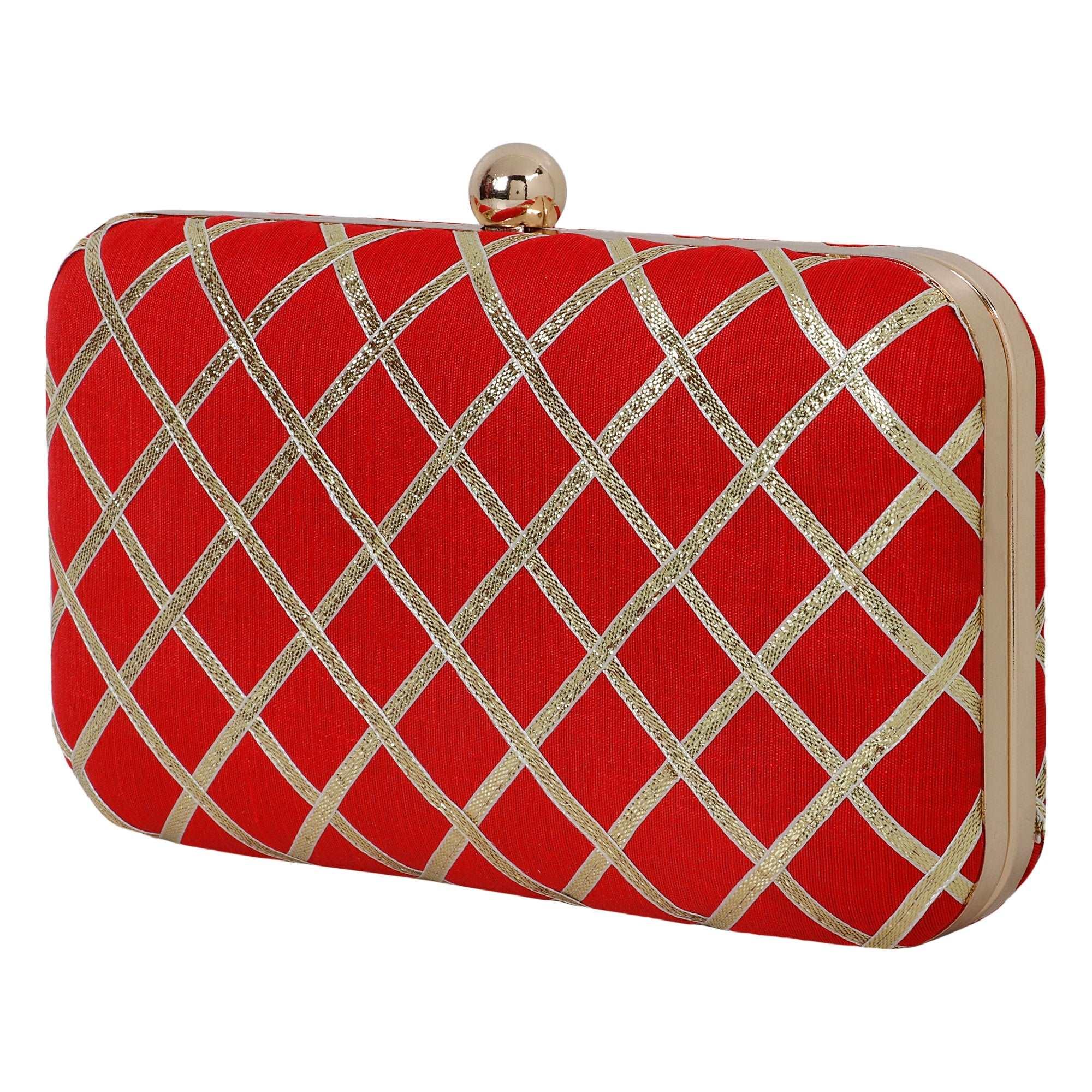 Criss Cross Clutch - Red | Singhvis