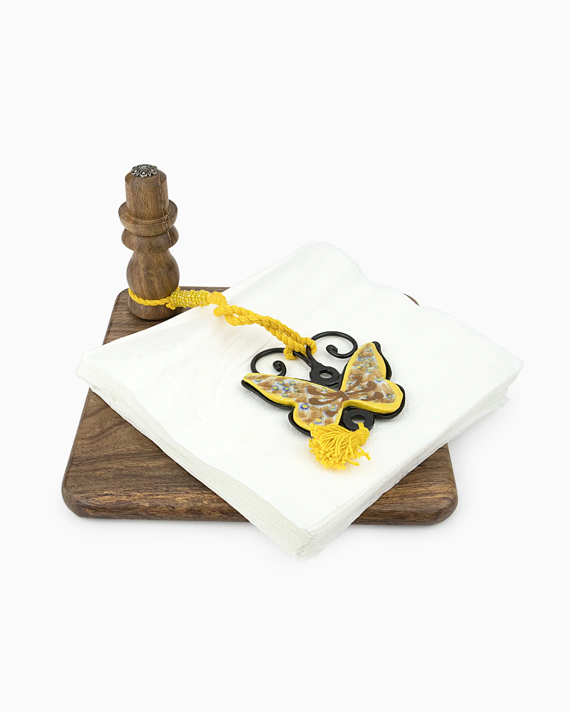 Wooden Napkin Holder with Ceramic Tile Stopper (Set of 2) Yellow | Singhvis