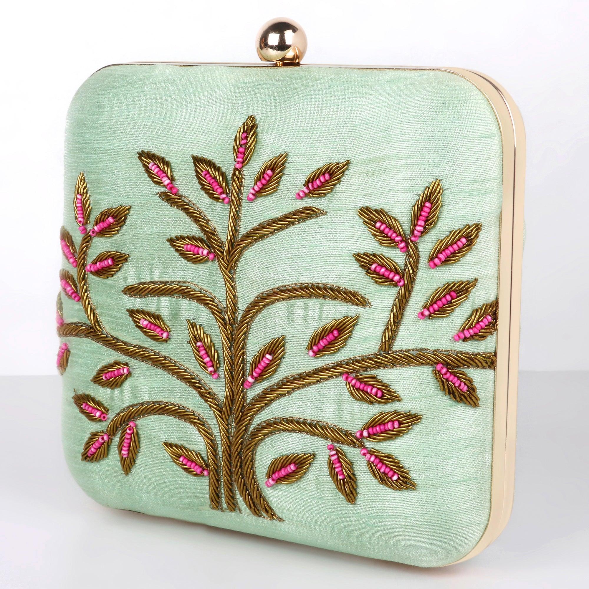 Pink Fall Clutch - Green | Singhvis