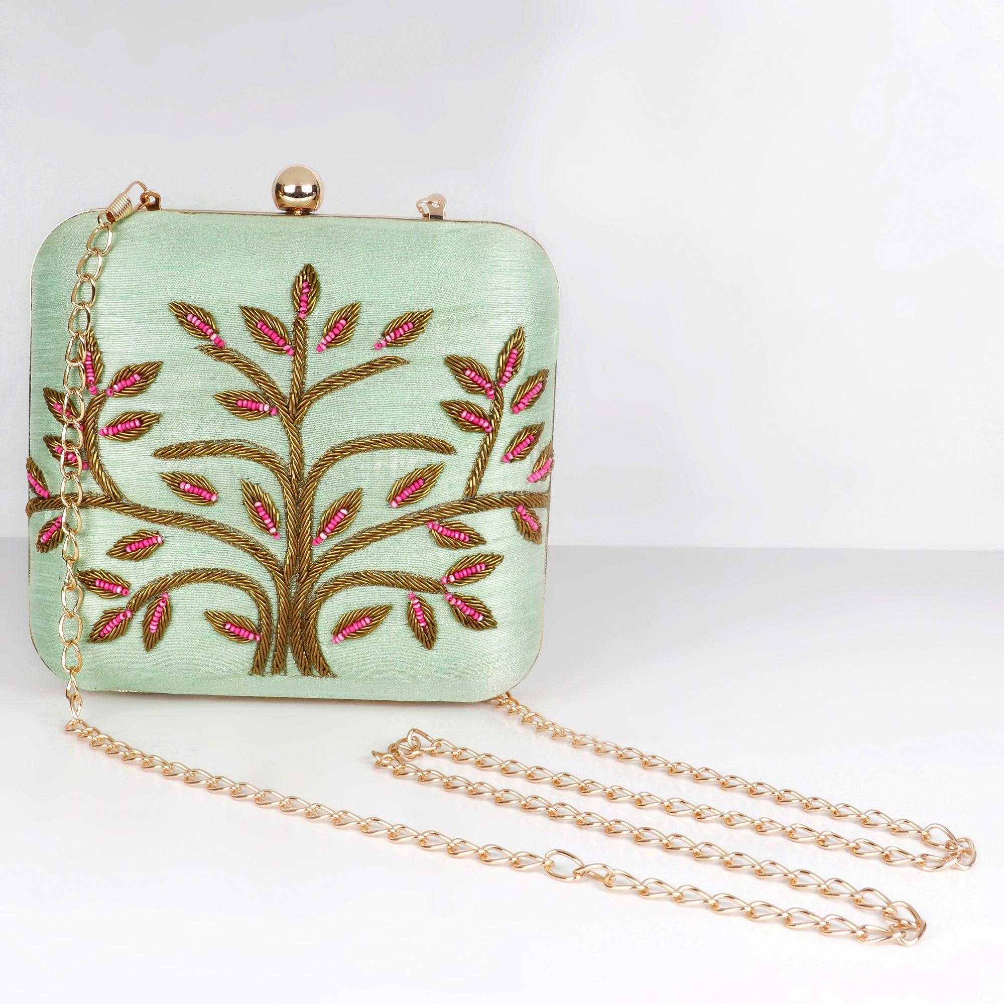 Pink Fall Clutch - Green | Singhvis