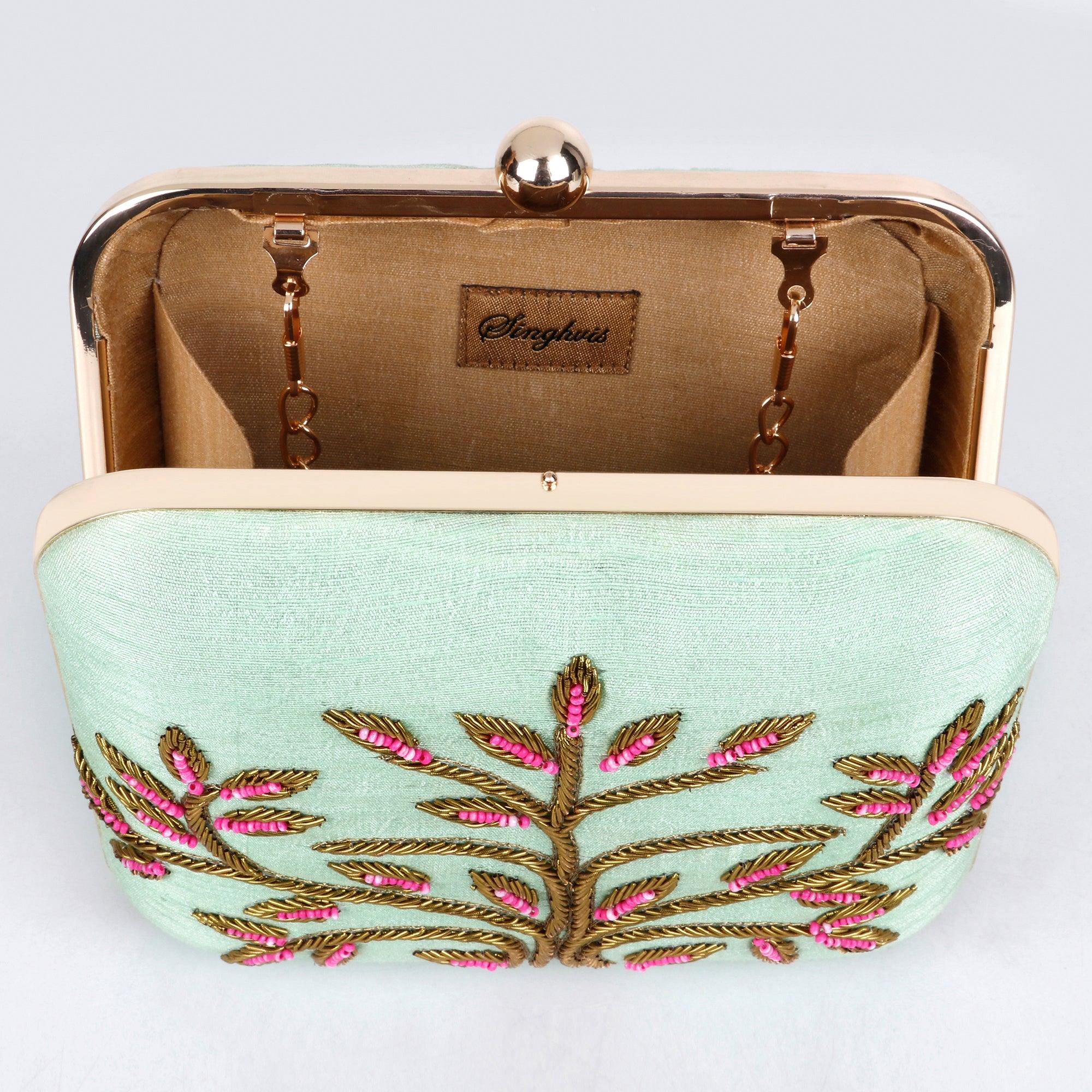 Pink Fall Clutch - Green | Singhvis