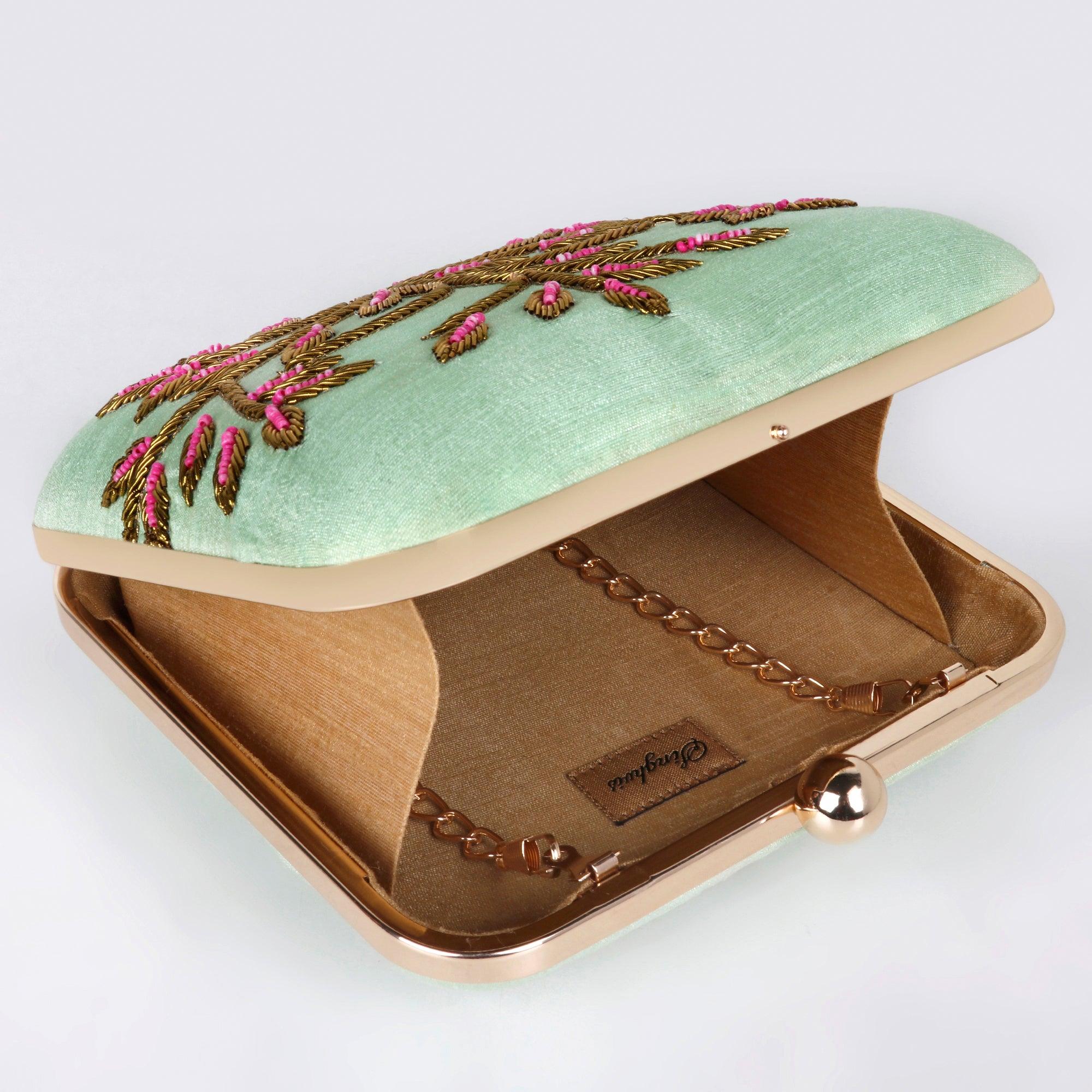 Pink Fall Clutch - Green | Singhvis