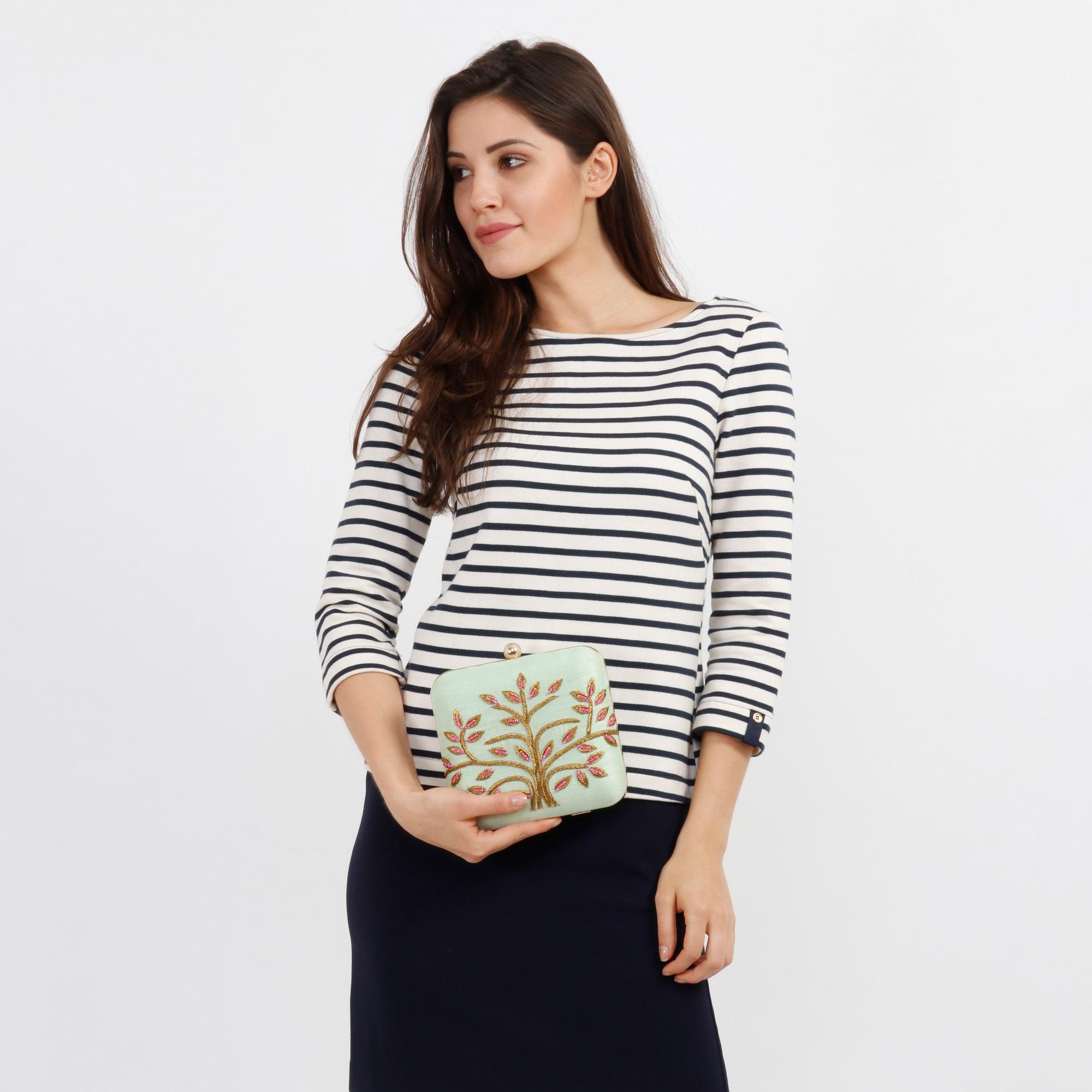 Pink Fall Clutch - Green | Singhvis