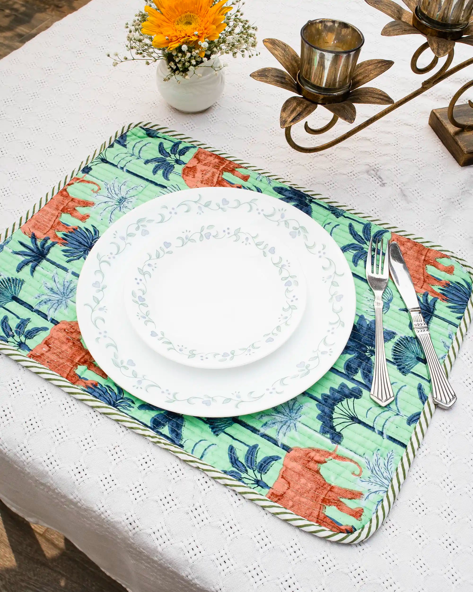 Green Garden Reversible Placemat Set (Choose 4 or 6) | Singhvis