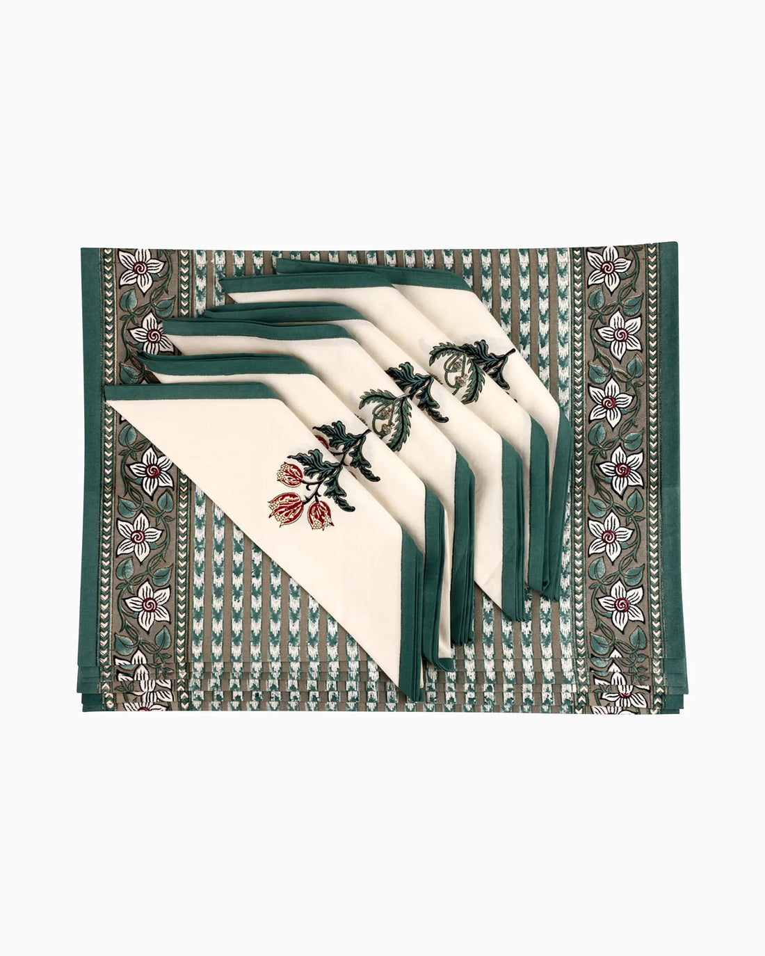 Botanical Bliss Placemats &amp; Napkins (Set of 8) Green | Singhvis