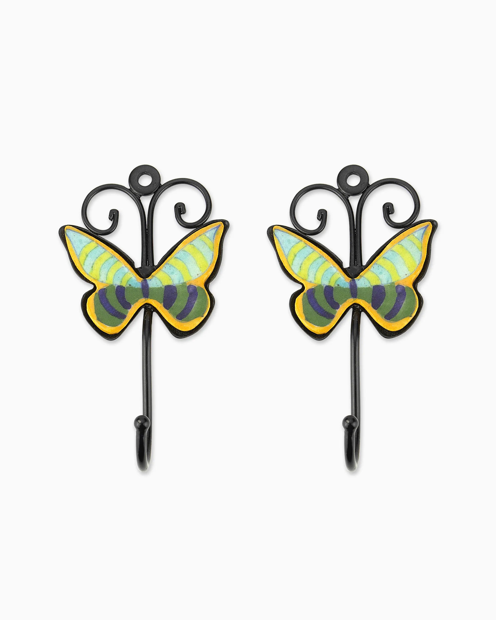 Ceramic Butterfly Iron Tile Hook (Set of 2)