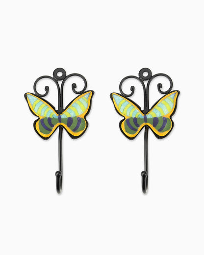 Ceramic Butterfly Iron Tile Hook (Set of 2) Green | Singhvis
