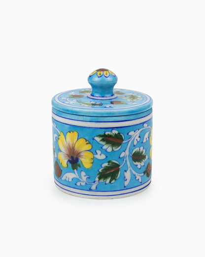 Ceramic Container with Lid - Bathroom Organizer Blue | Singhvis