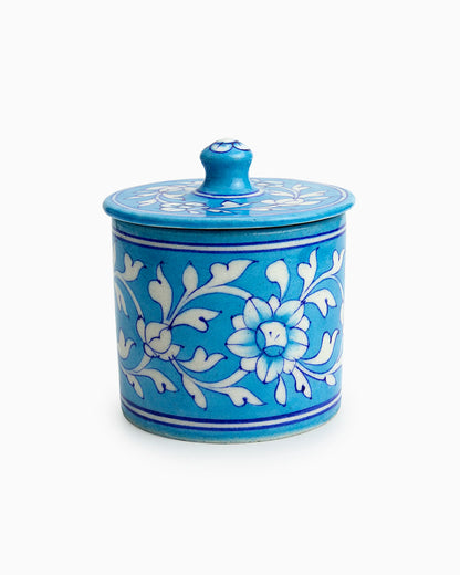 Ceramic Container with Lid - Bathroom Organizer Blue | Singhvis