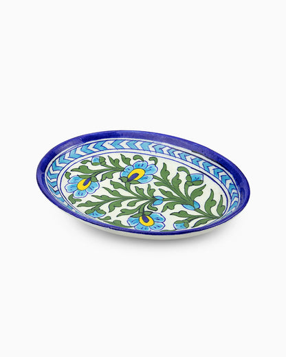 Ceramic Floral Oval Plate Blue | Singhvis