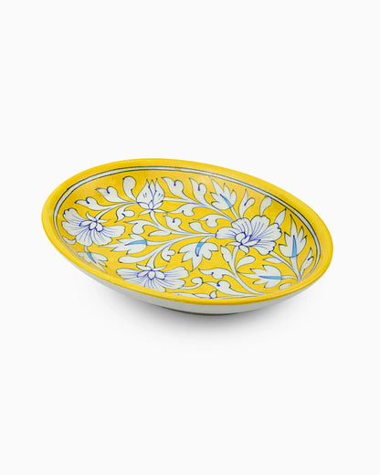 Ceramic Floral Oval Plate Yellow | Singhvis