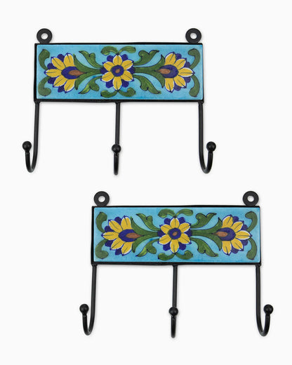 Ceramic Iron Tile Hook (Set of 2) Blue | Singhvis