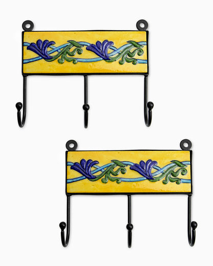 Ceramic Iron Tile Hook (Set of 2) Yellow | Singhvis
